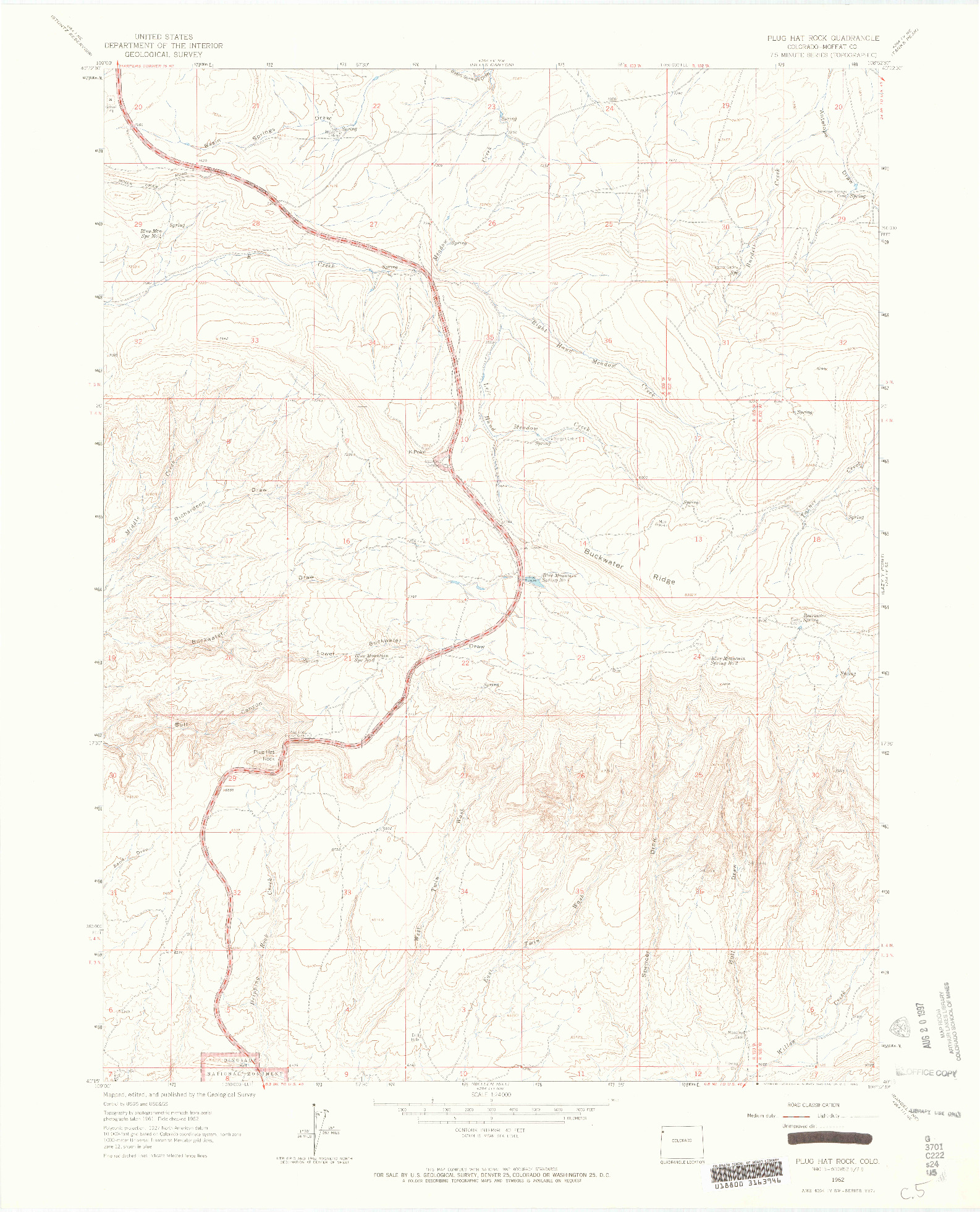 USGS 1:24000-SCALE QUADRANGLE FOR PLUG HAT ROCK, CO 1962