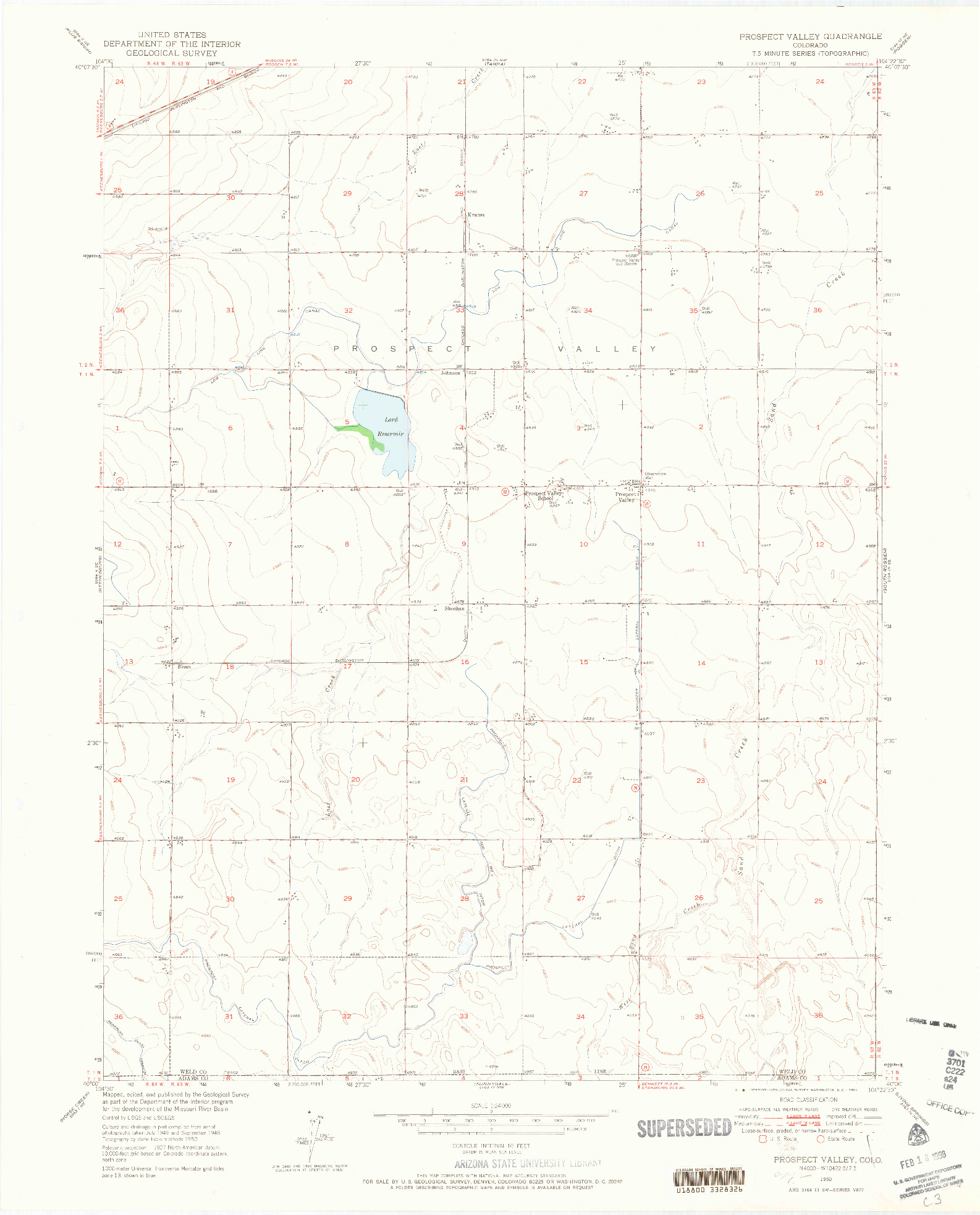 USGS 1:24000-SCALE QUADRANGLE FOR PROSPECT VALLEY, CO 1950