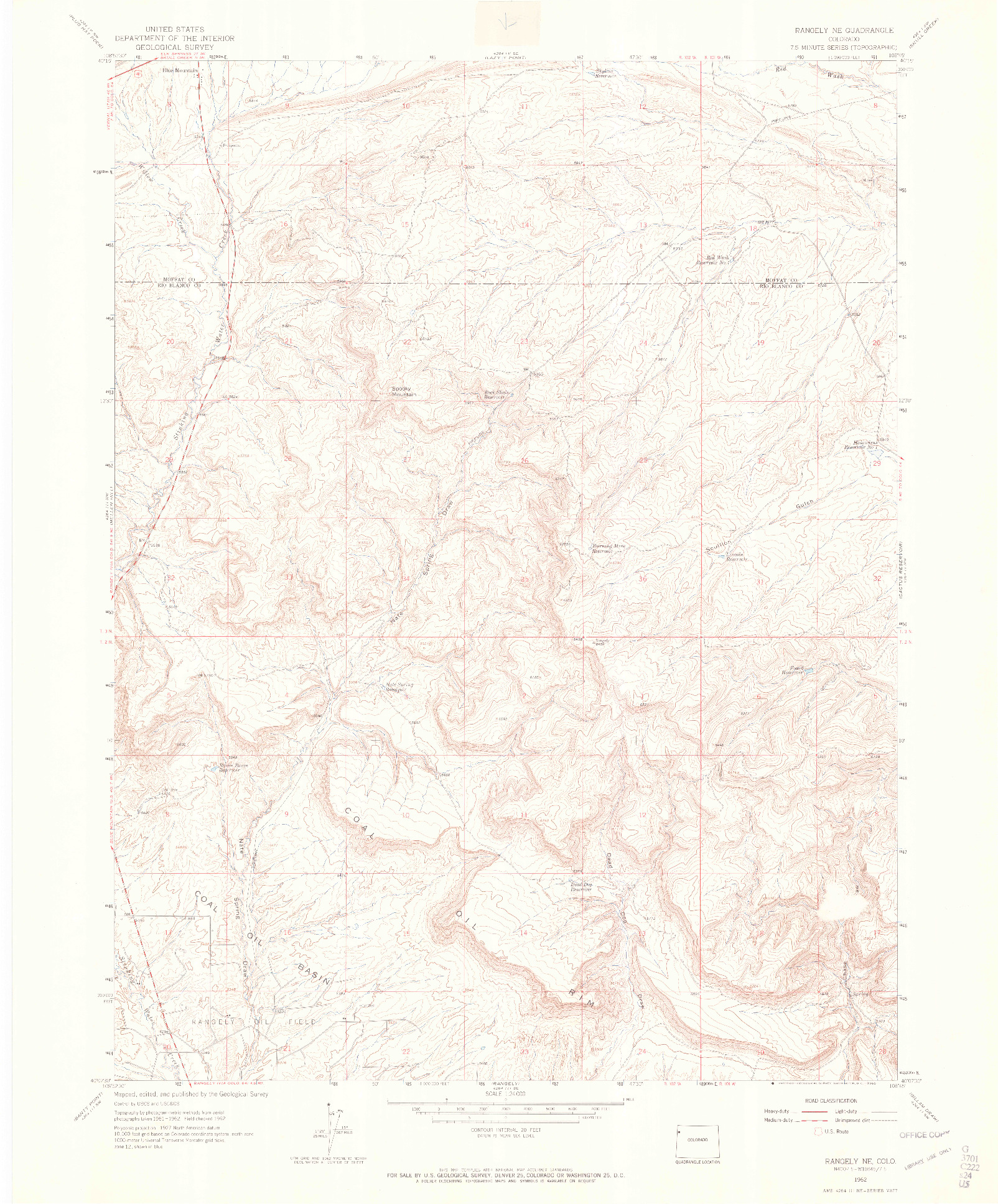 USGS 1:24000-SCALE QUADRANGLE FOR RANGELY NE, CO 1962