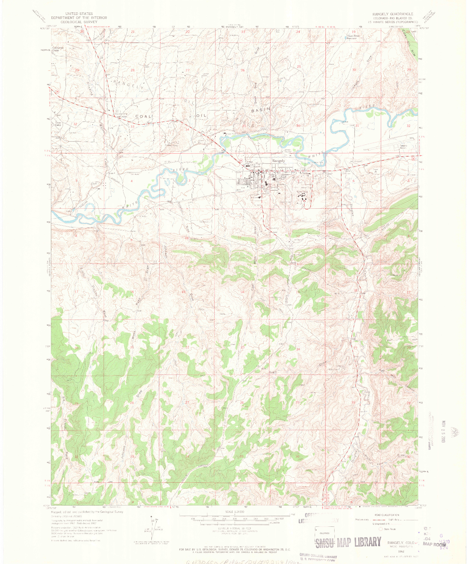 USGS 1:24000-SCALE QUADRANGLE FOR RANGELY, CO 1962