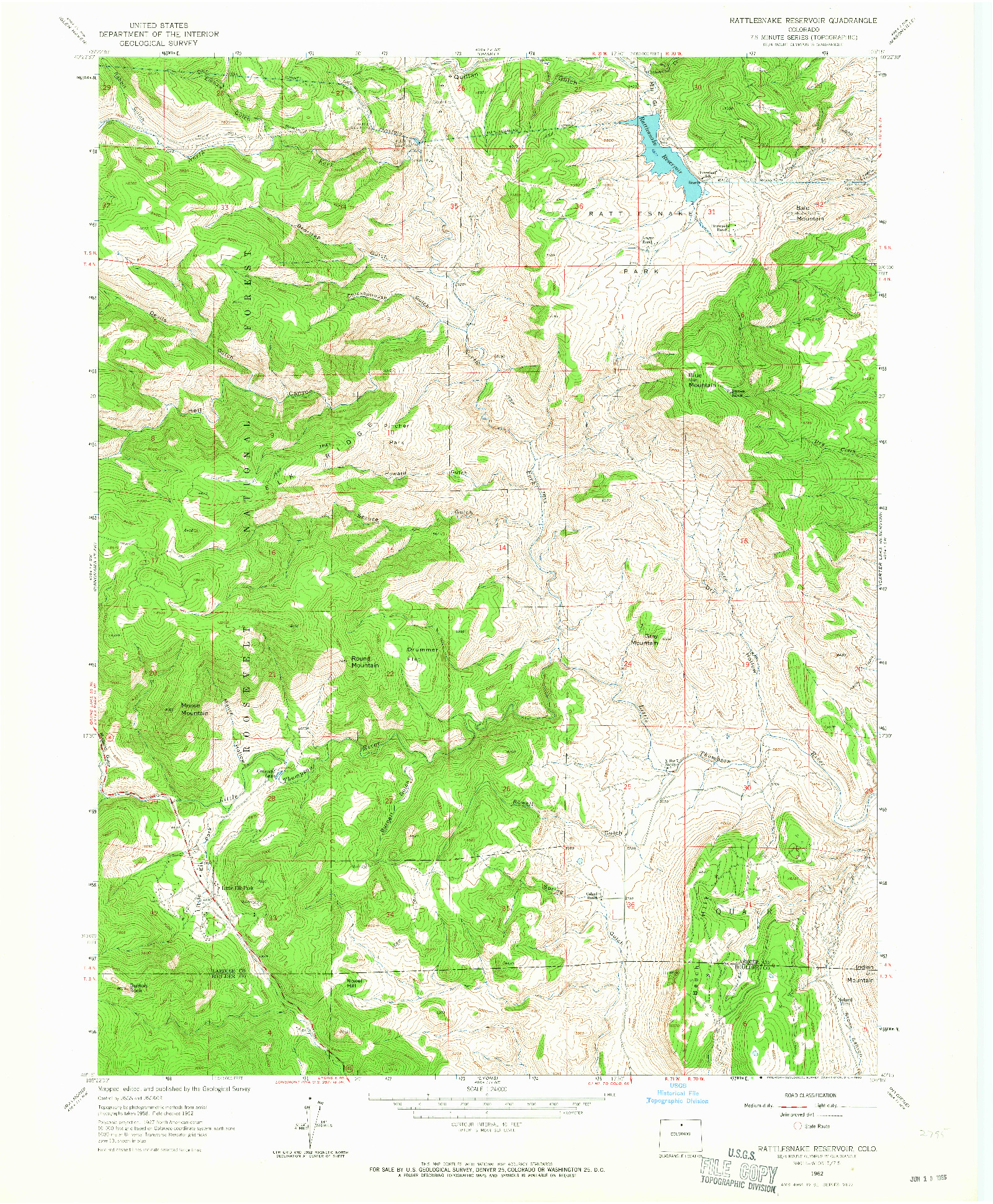 USGS 1:24000-SCALE QUADRANGLE FOR RATTLESNAKE RESERVOIR, CO 1962