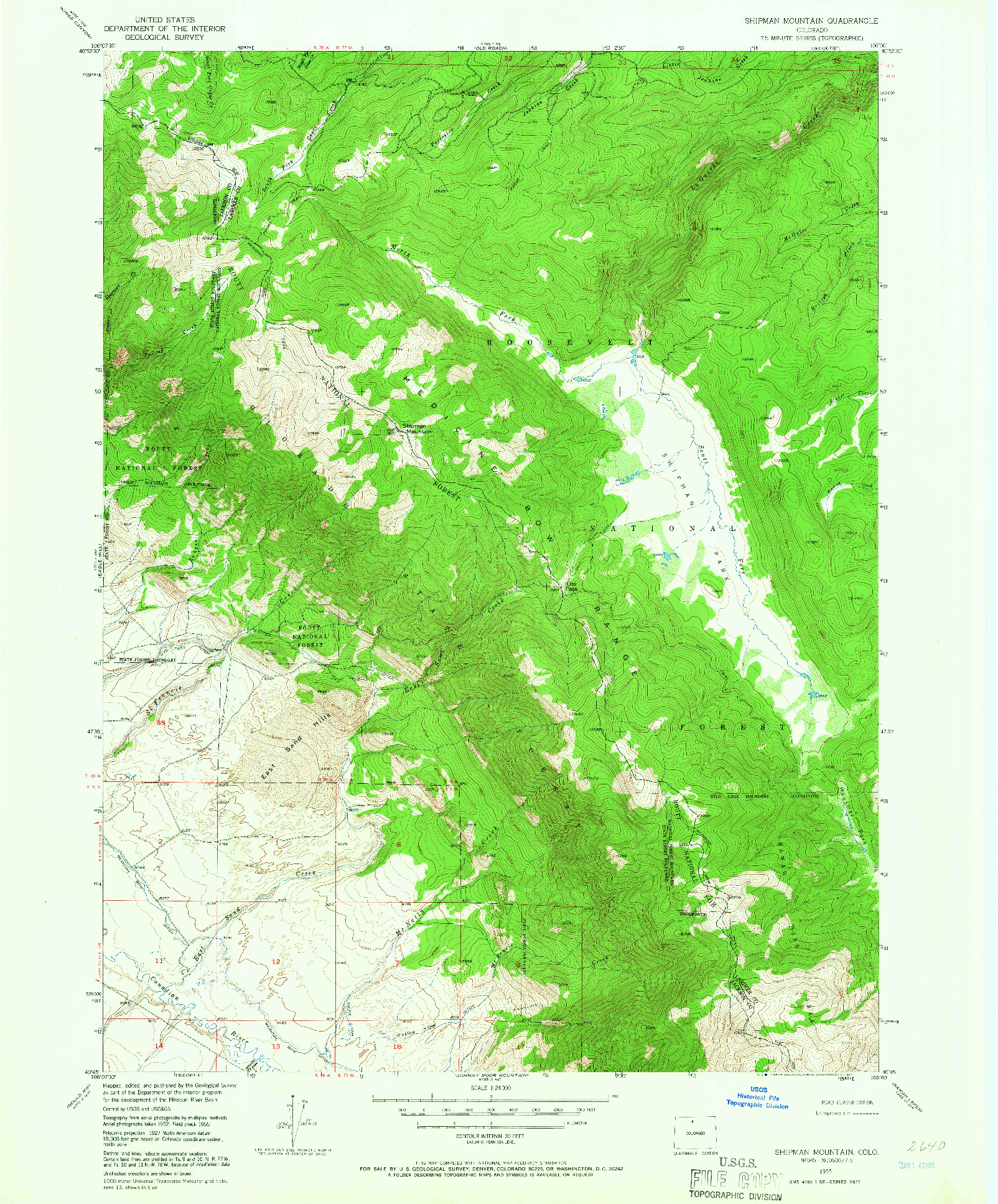 USGS 1:24000-SCALE QUADRANGLE FOR SHIPMAN MOUNTAIN, CO 1955