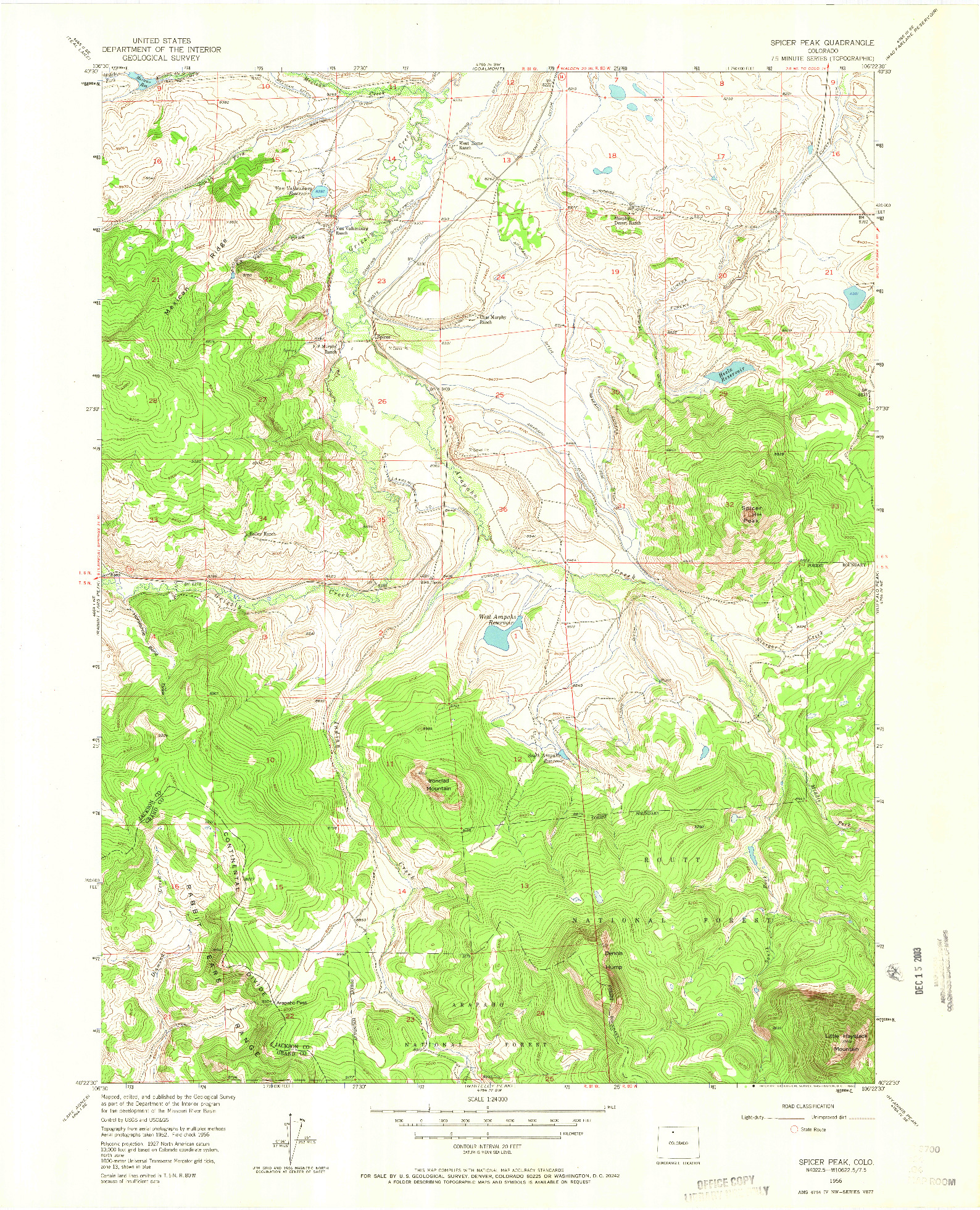 USGS 1:24000-SCALE QUADRANGLE FOR SPICER PEAK, CO 1956