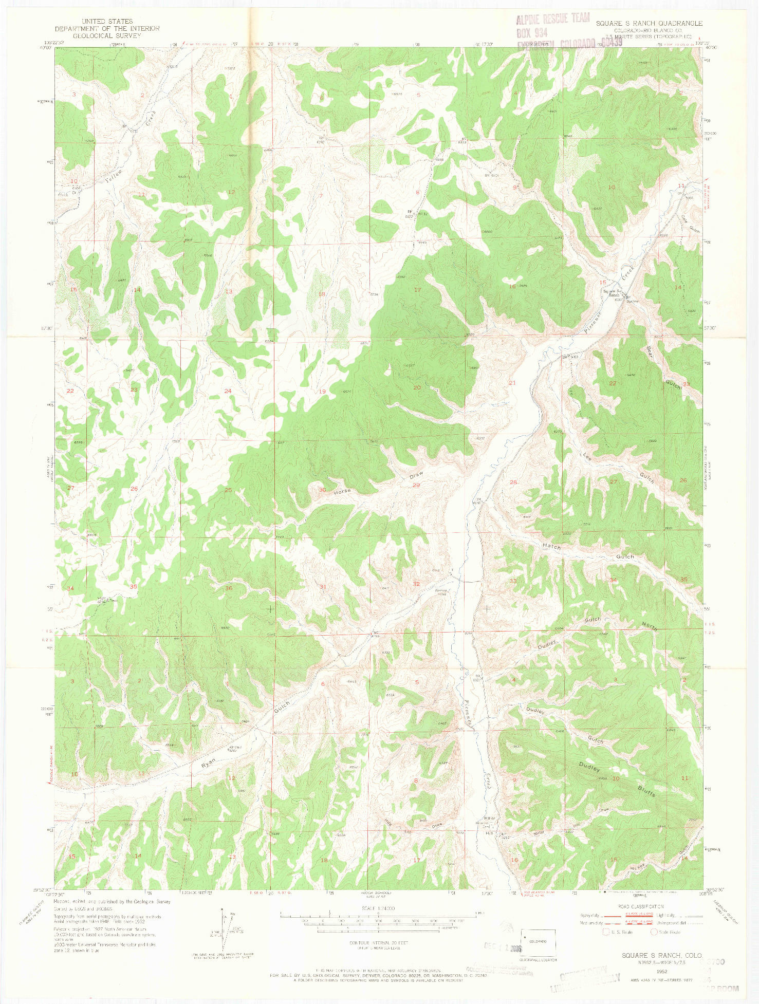 USGS 1:24000-SCALE QUADRANGLE FOR SQUARE S RANCH, CO 1952