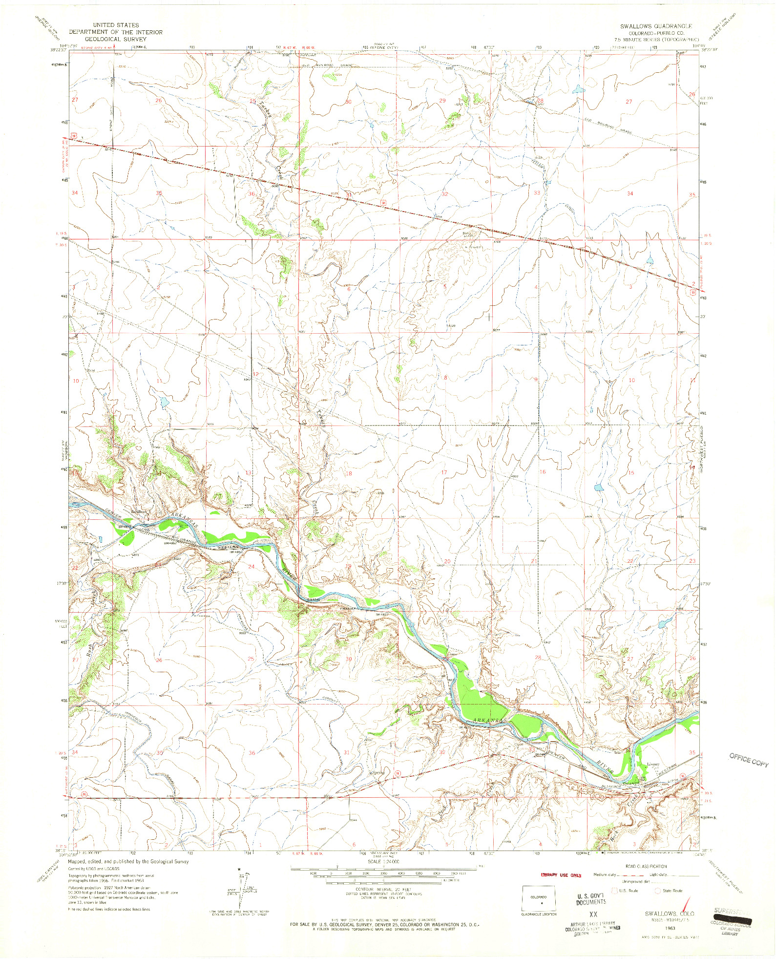 USGS 1:24000-SCALE QUADRANGLE FOR SWALLOWS, CO 1963