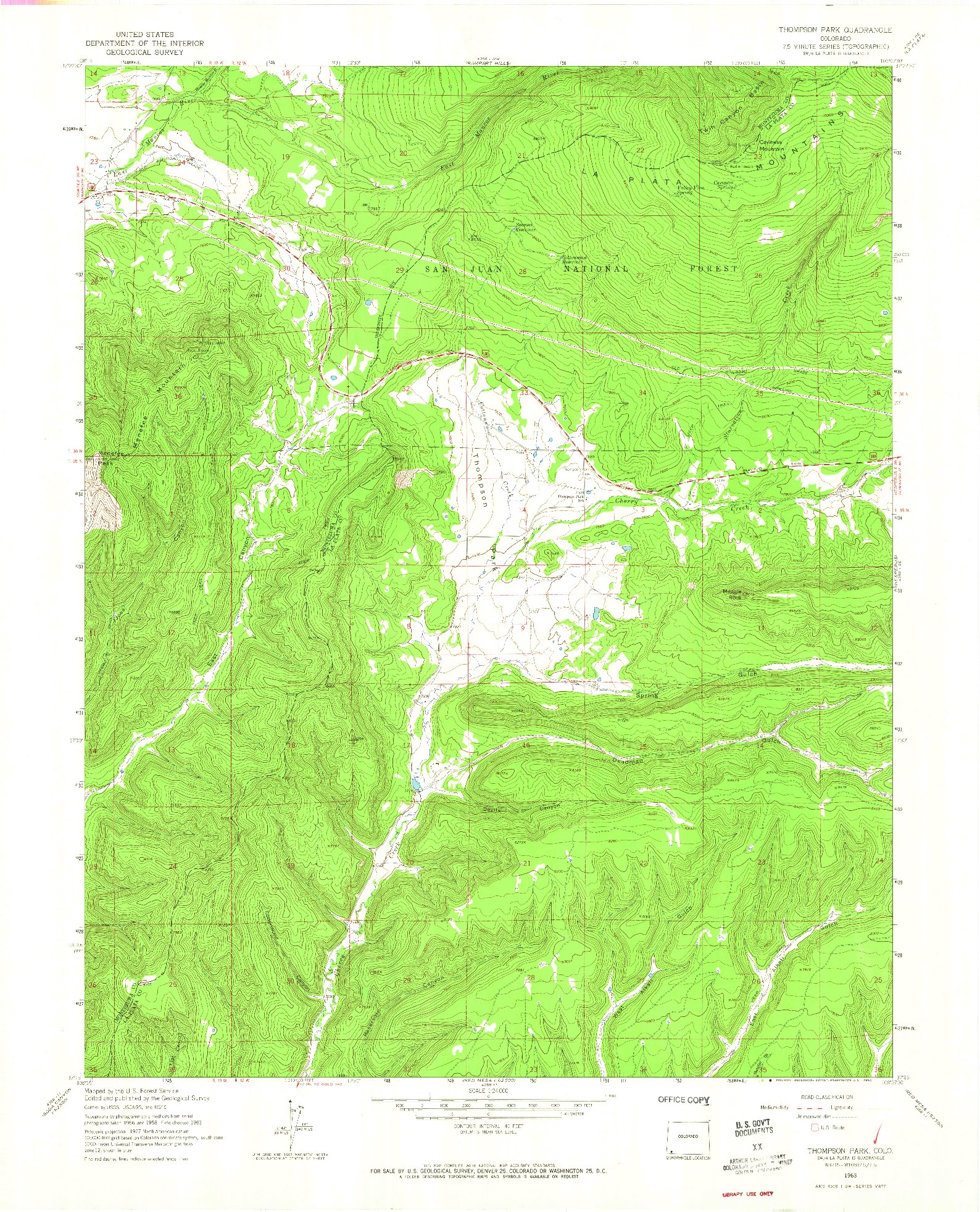 USGS 1:24000-SCALE QUADRANGLE FOR THOMPSON PARK, CO 1963