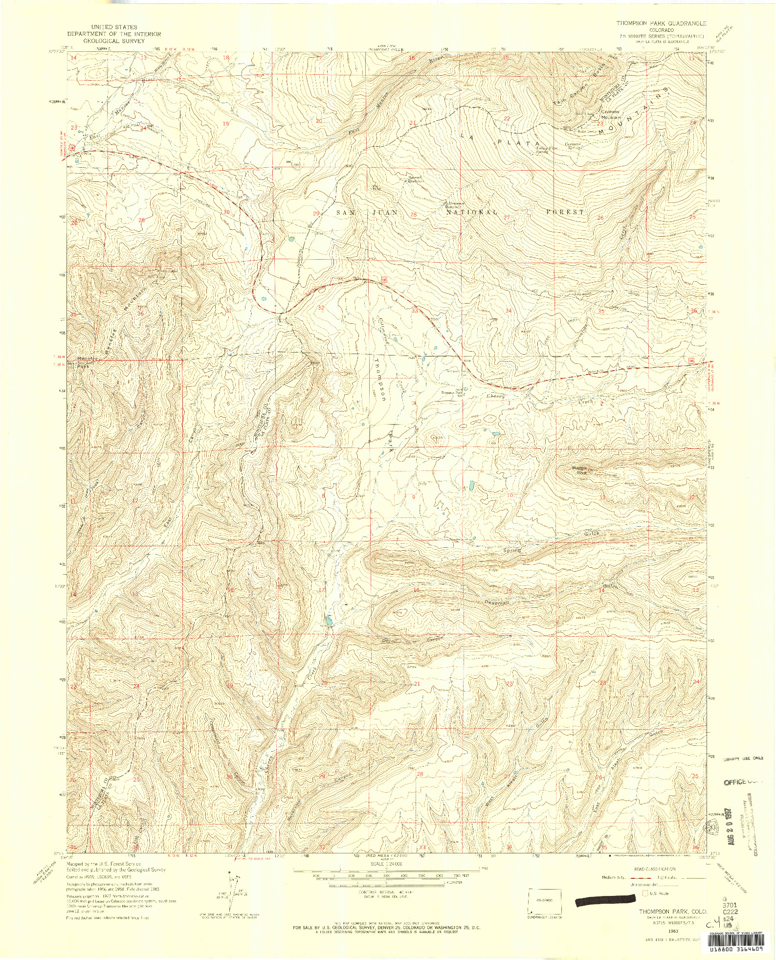 USGS 1:24000-SCALE QUADRANGLE FOR THOMPSON PARK, CO 1963