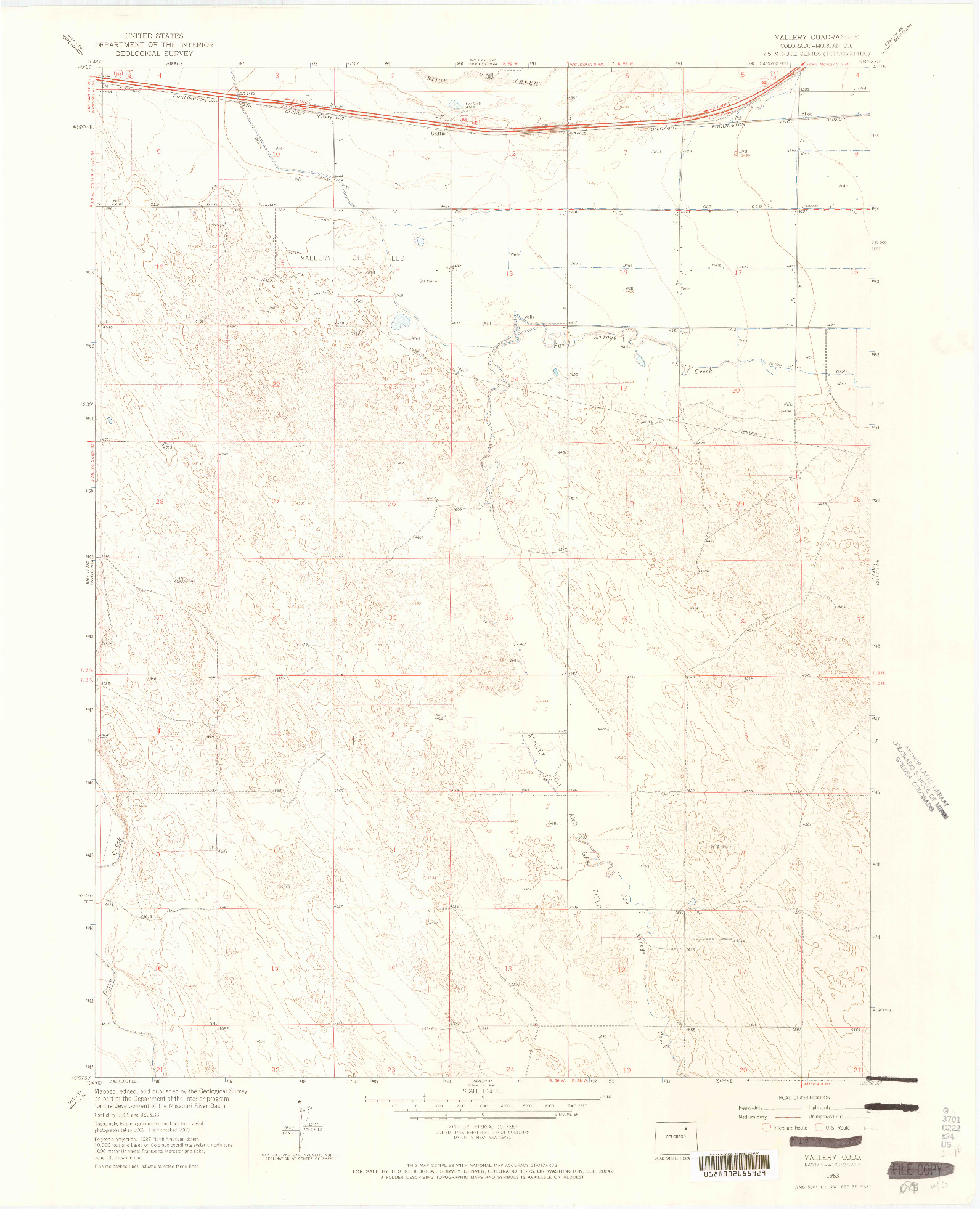 USGS 1:24000-SCALE QUADRANGLE FOR VALLERY, CO 1963