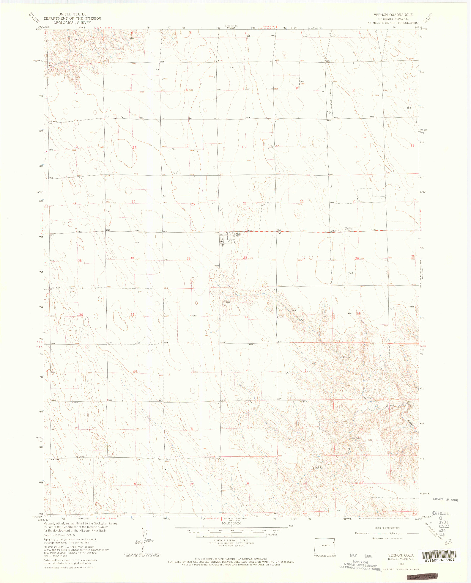 USGS 1:24000-SCALE QUADRANGLE FOR VERNON, CO 1963
