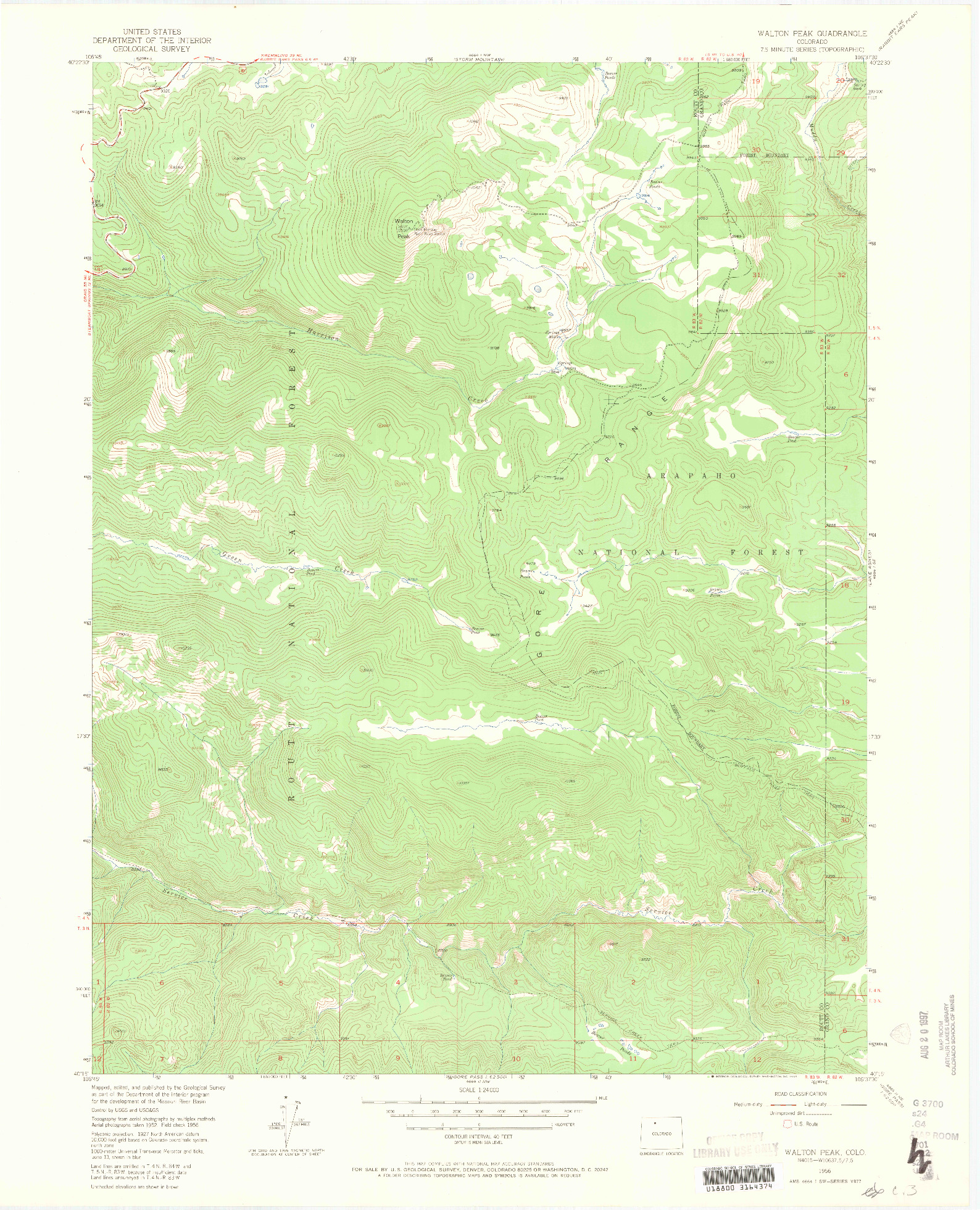 USGS 1:24000-SCALE QUADRANGLE FOR WALTON PEAK, CO 1956