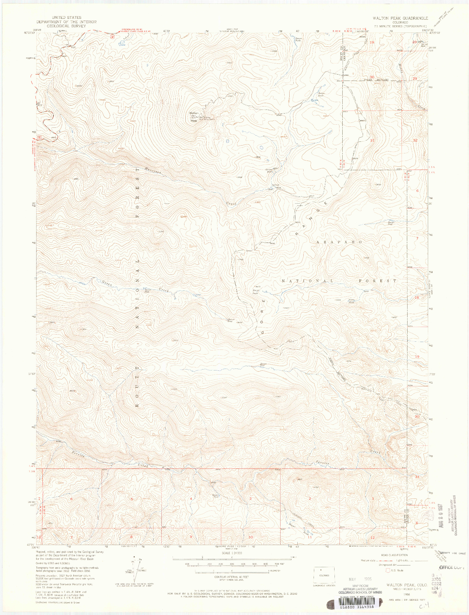 USGS 1:24000-SCALE QUADRANGLE FOR WALTON PEAK, CO 1956