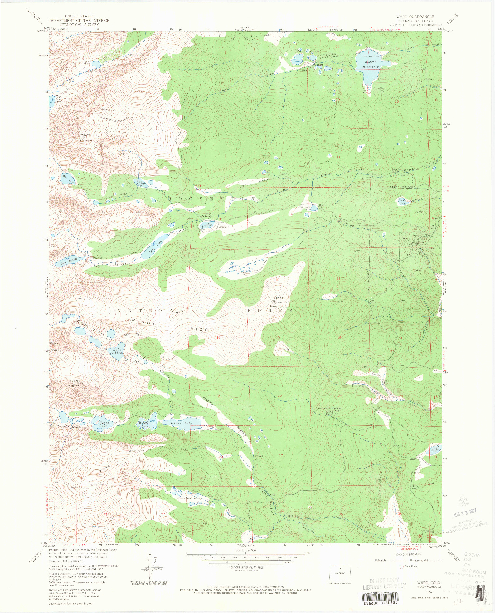 USGS 1:24000-SCALE QUADRANGLE FOR WARD, CO 1957