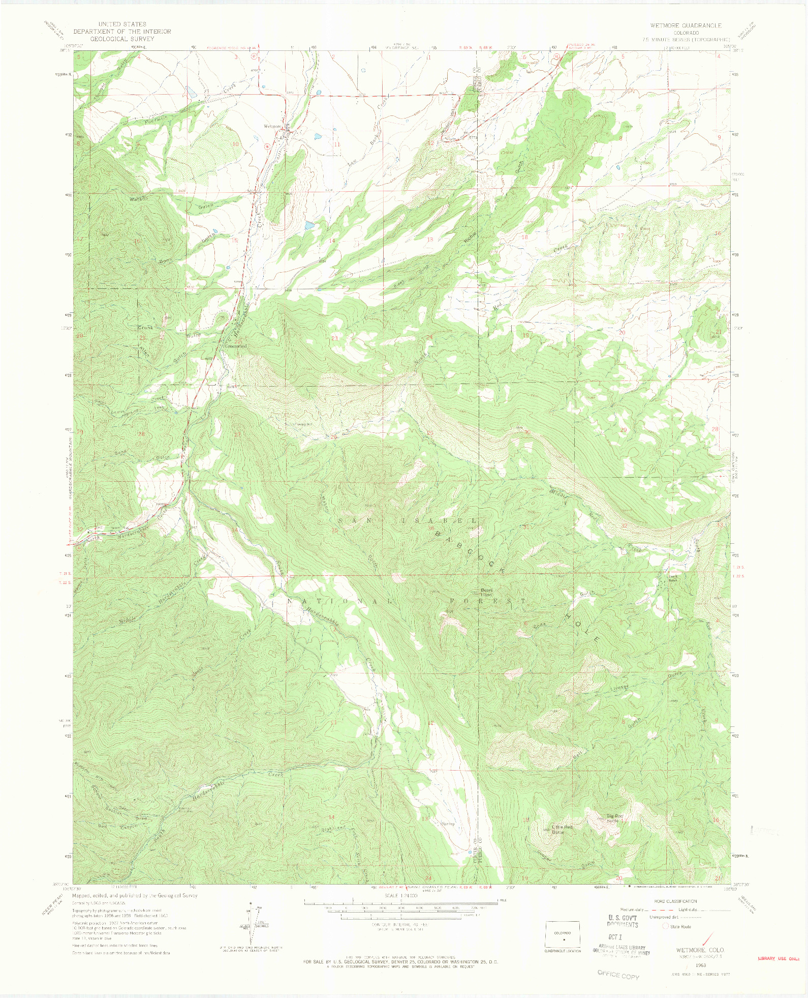 USGS 1:24000-SCALE QUADRANGLE FOR WETMORE, CO 1963