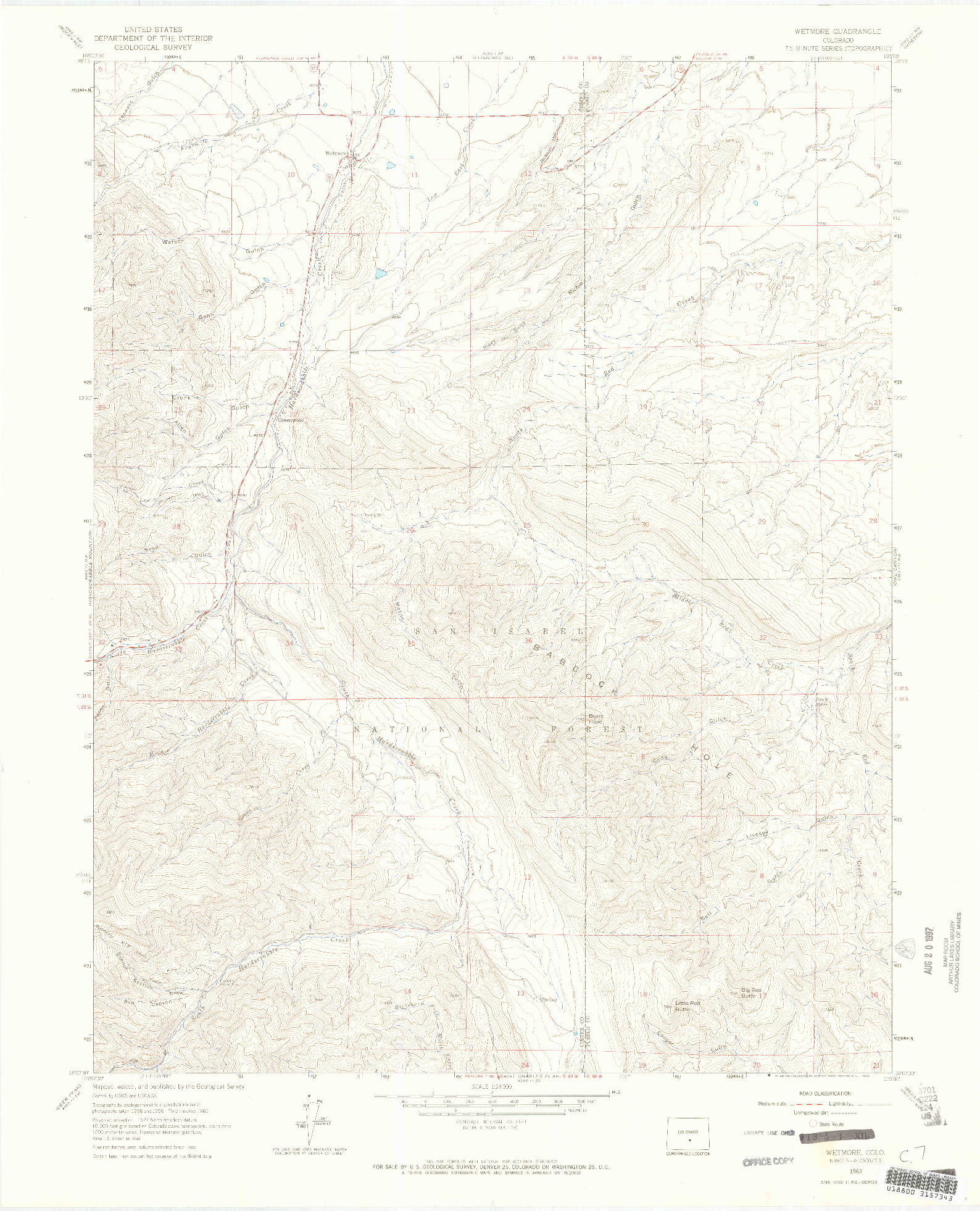 USGS 1:24000-SCALE QUADRANGLE FOR WETMORE, CO 1963