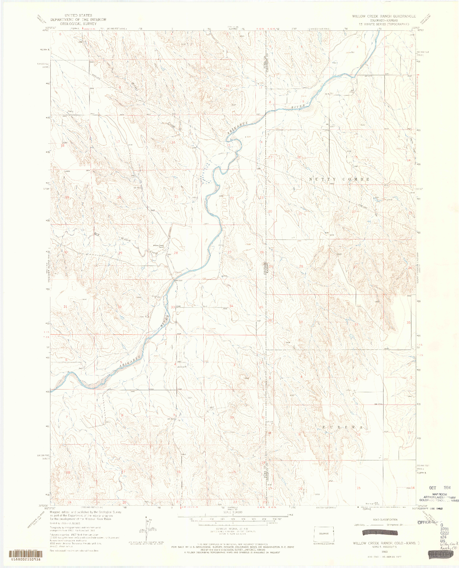 USGS 1:24000-SCALE QUADRANGLE FOR WILLOW CREEK RANCH, CO 1963