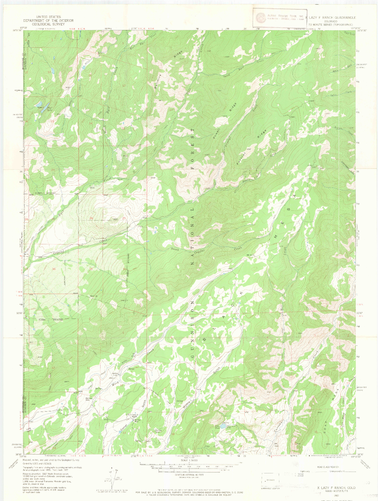 USGS 1:24000-SCALE QUADRANGLE FOR X LAZY F RANCH, CO 1957