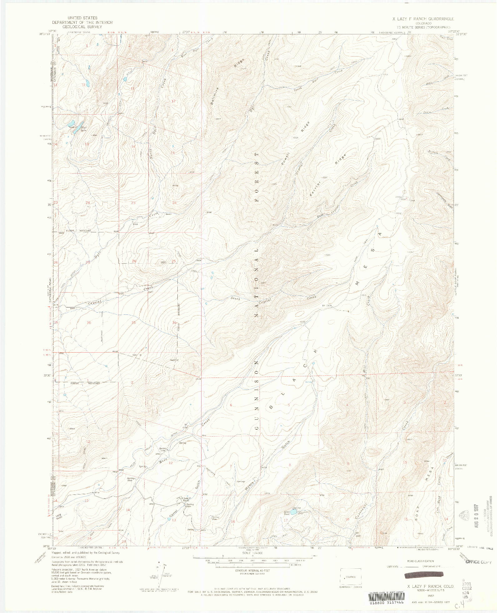 USGS 1:24000-SCALE QUADRANGLE FOR X LAZY F RANCH, CO 1957