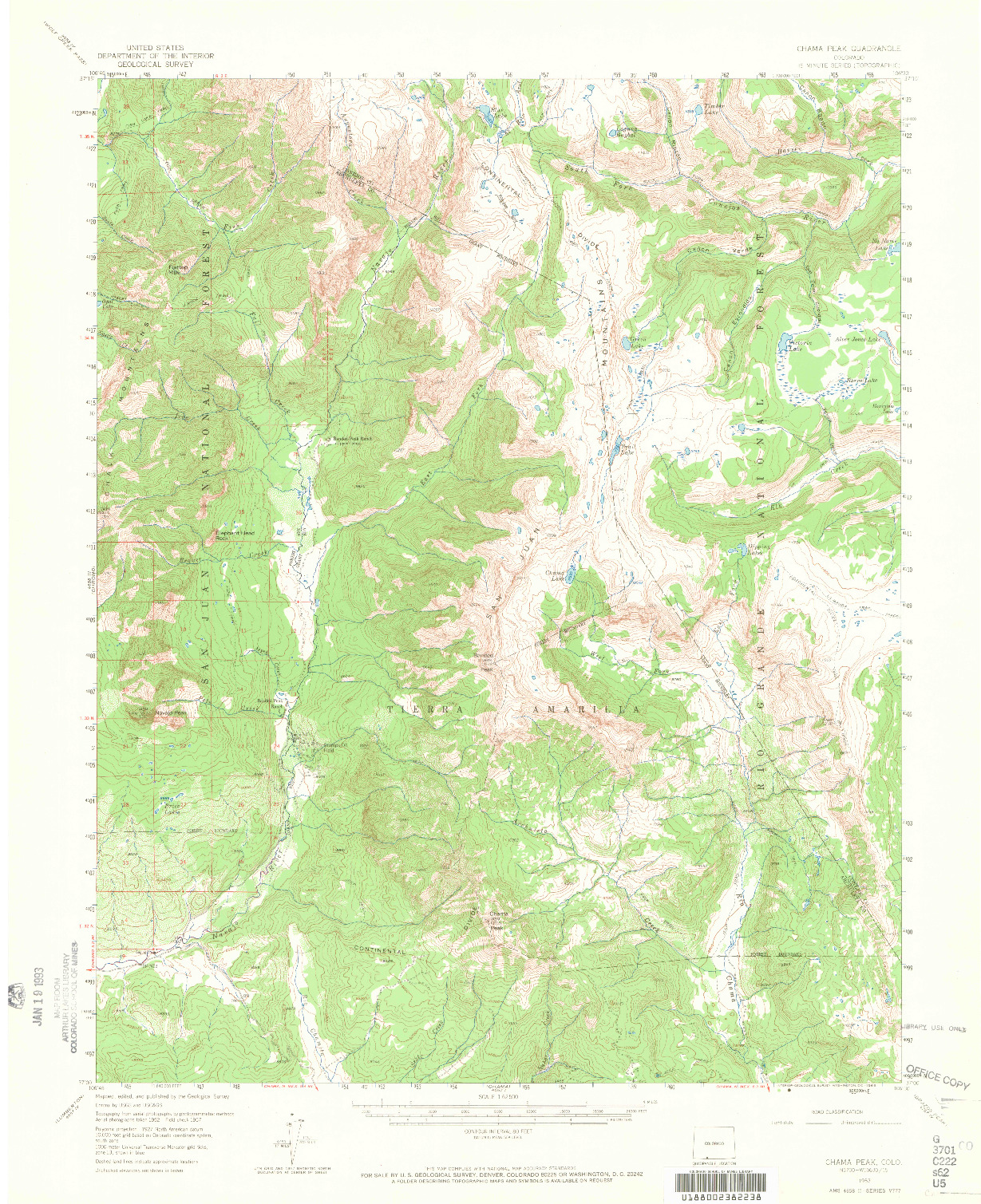 USGS 1:62500-SCALE QUADRANGLE FOR CHAMA PEAK, CO 1957