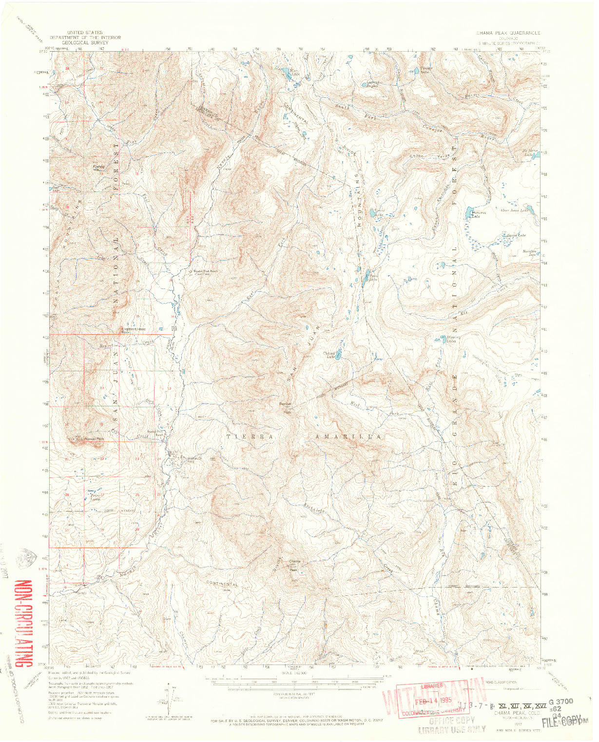USGS 1:62500-SCALE QUADRANGLE FOR CHAMA PEAK, CO 1957