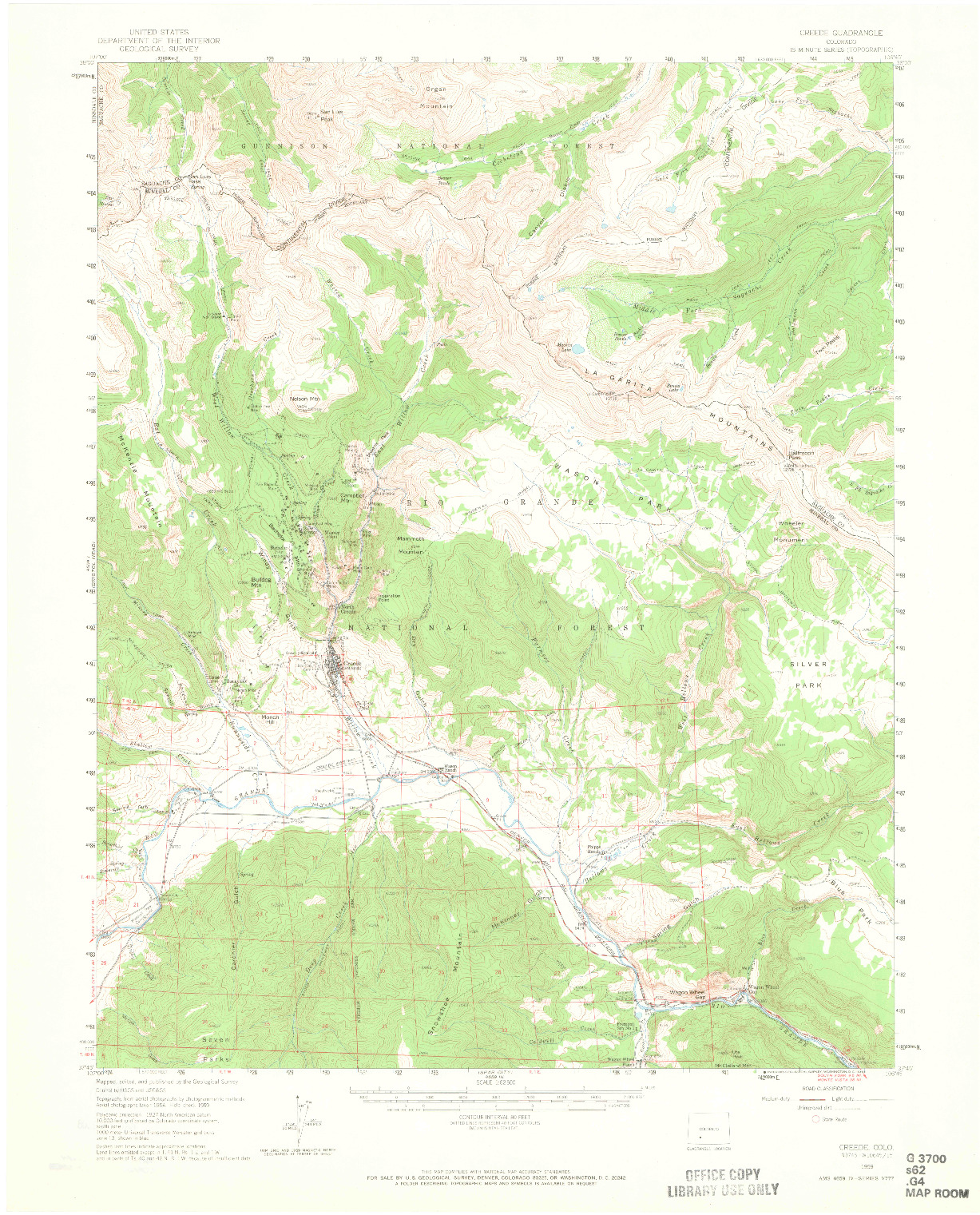 USGS 1:62500-SCALE QUADRANGLE FOR CREEDE, CO 1959