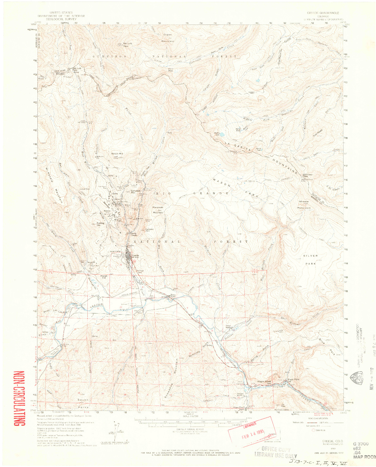 USGS 1:62500-SCALE QUADRANGLE FOR CREEDE, CO 1959