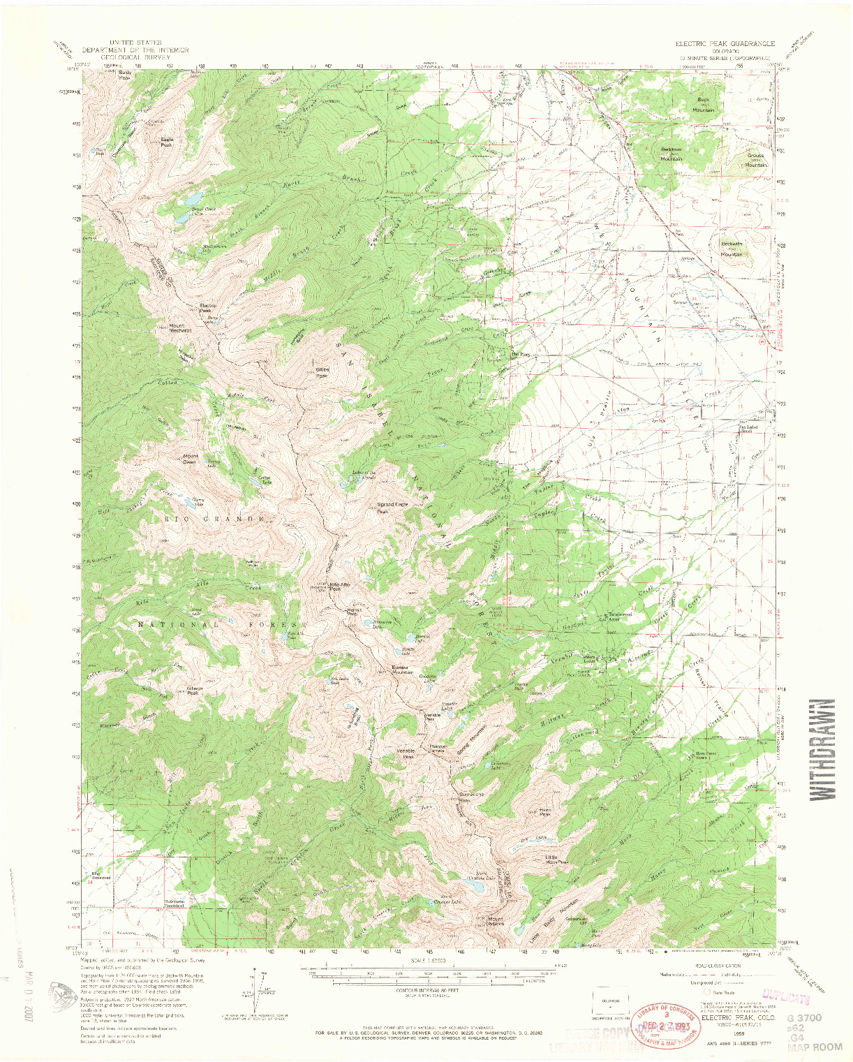 USGS 1:62500-SCALE QUADRANGLE FOR ELECTRIC PEAK, CO 1959