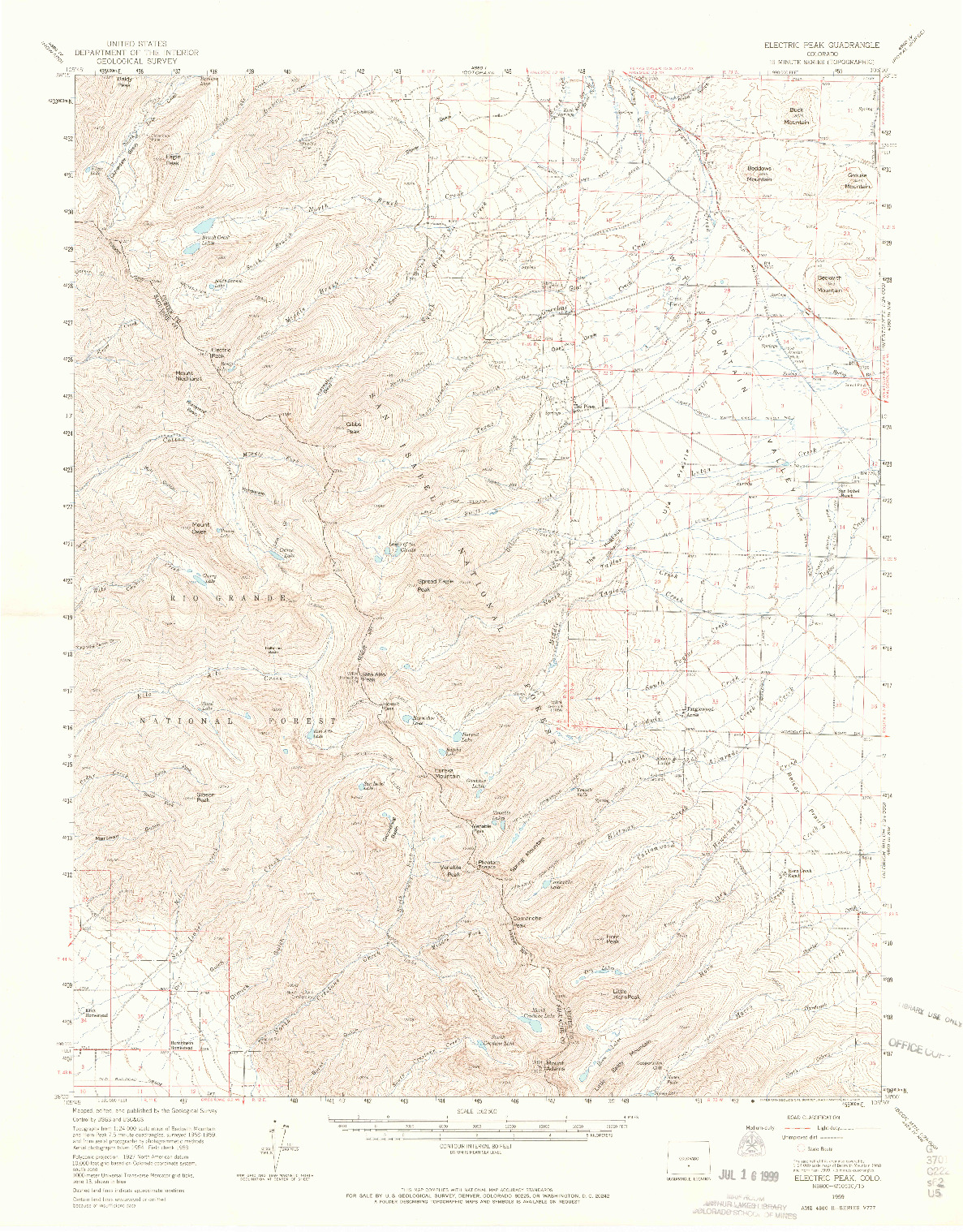 USGS 1:62500-SCALE QUADRANGLE FOR ELECTRIC PEAK, CO 1959