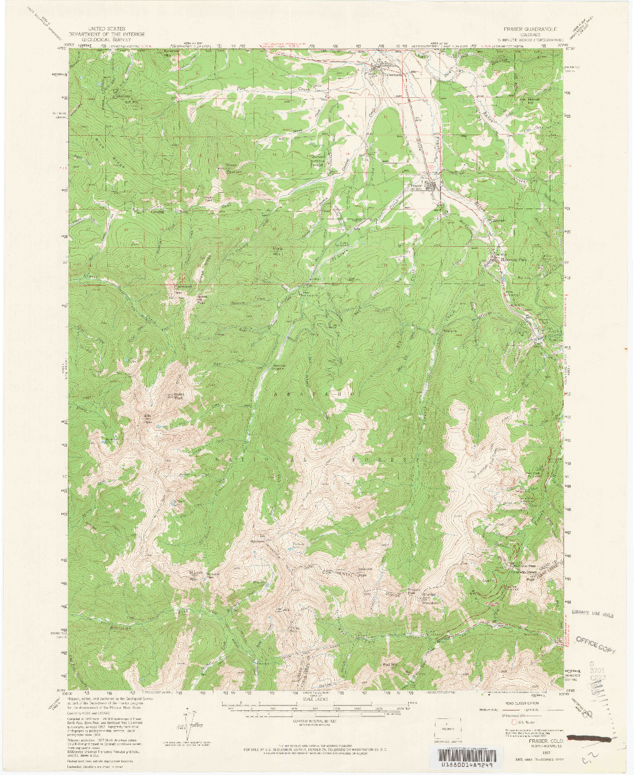 USGS 1:62500-SCALE QUADRANGLE FOR FRASER, CO 1957