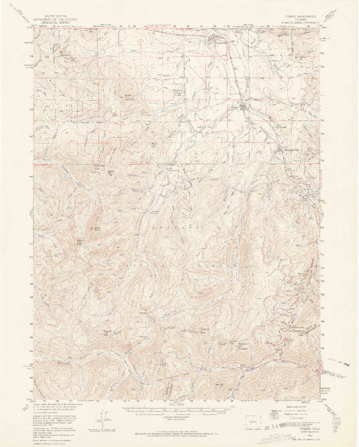 USGS 1:62500-SCALE QUADRANGLE FOR FRASER, CO 1957