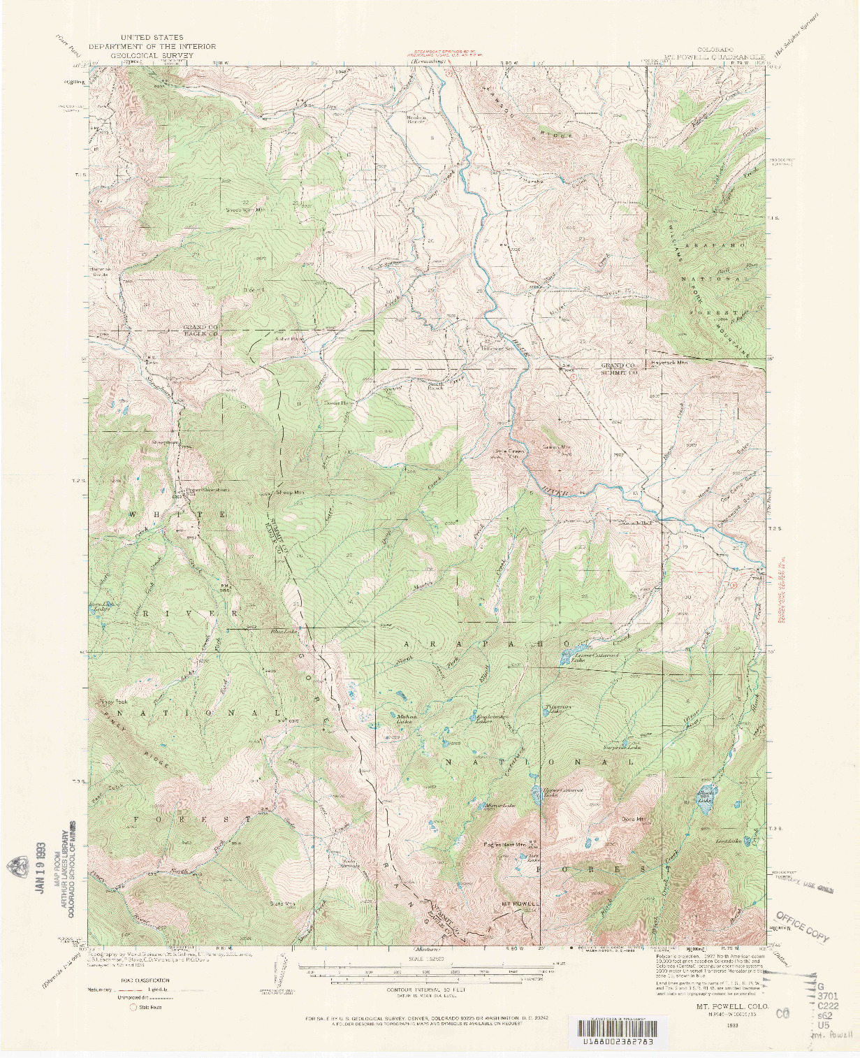 USGS 1:62500-SCALE QUADRANGLE FOR MOUNT POWELL, CO 1933