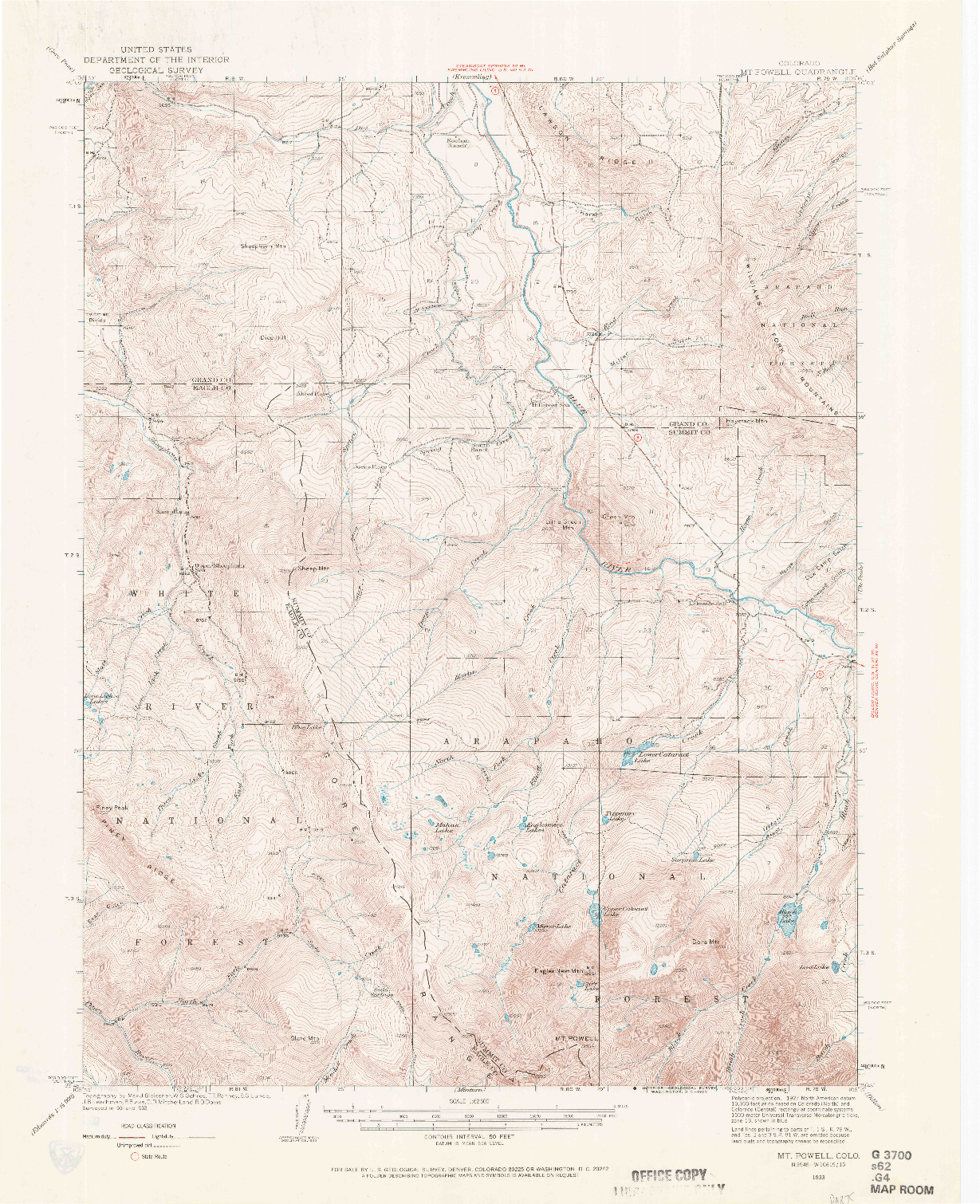 USGS 1:62500-SCALE QUADRANGLE FOR MOUNT POWELL, CO 1933