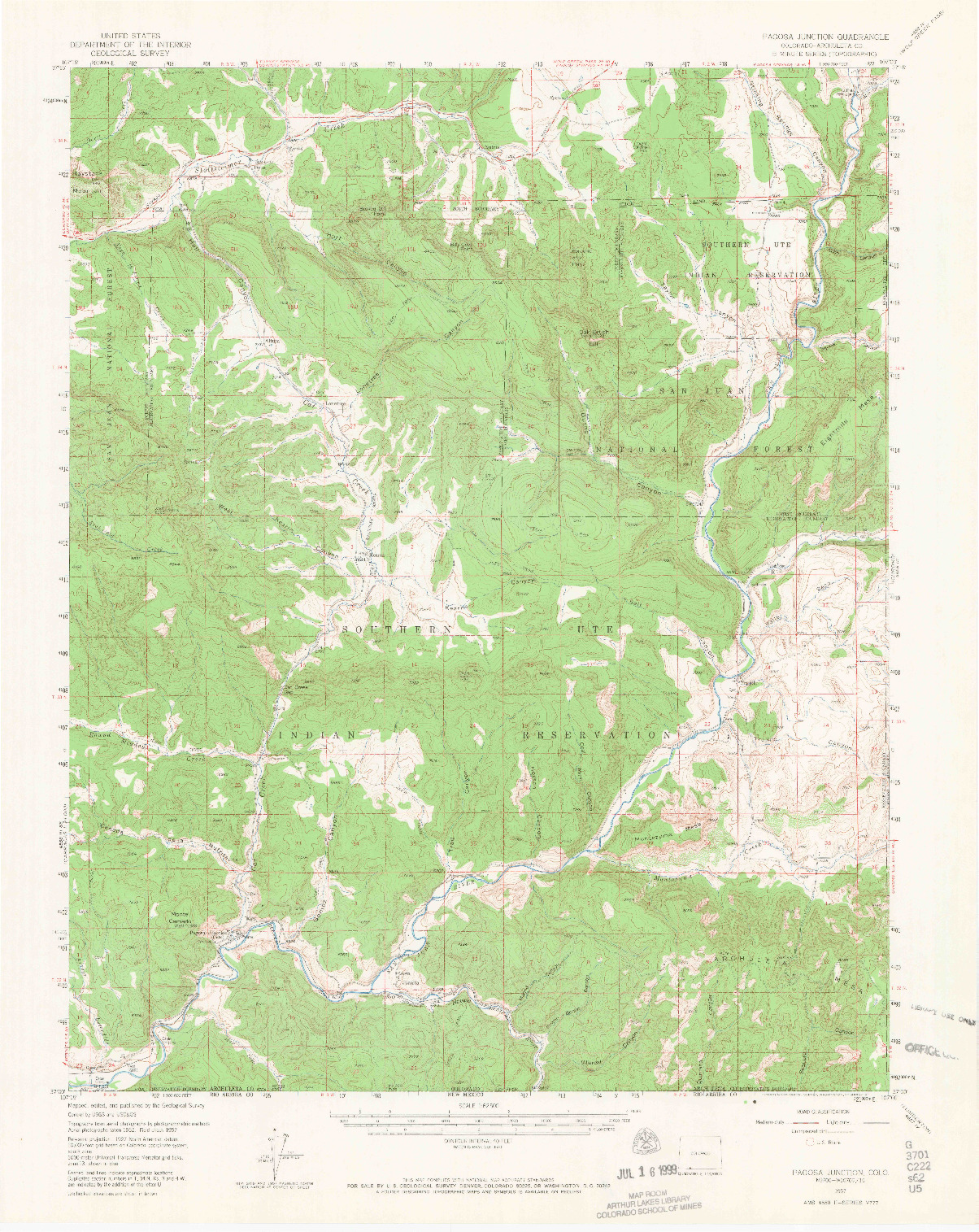 USGS 1:62500-SCALE QUADRANGLE FOR PAGOSA JUNCTION, CO 1957