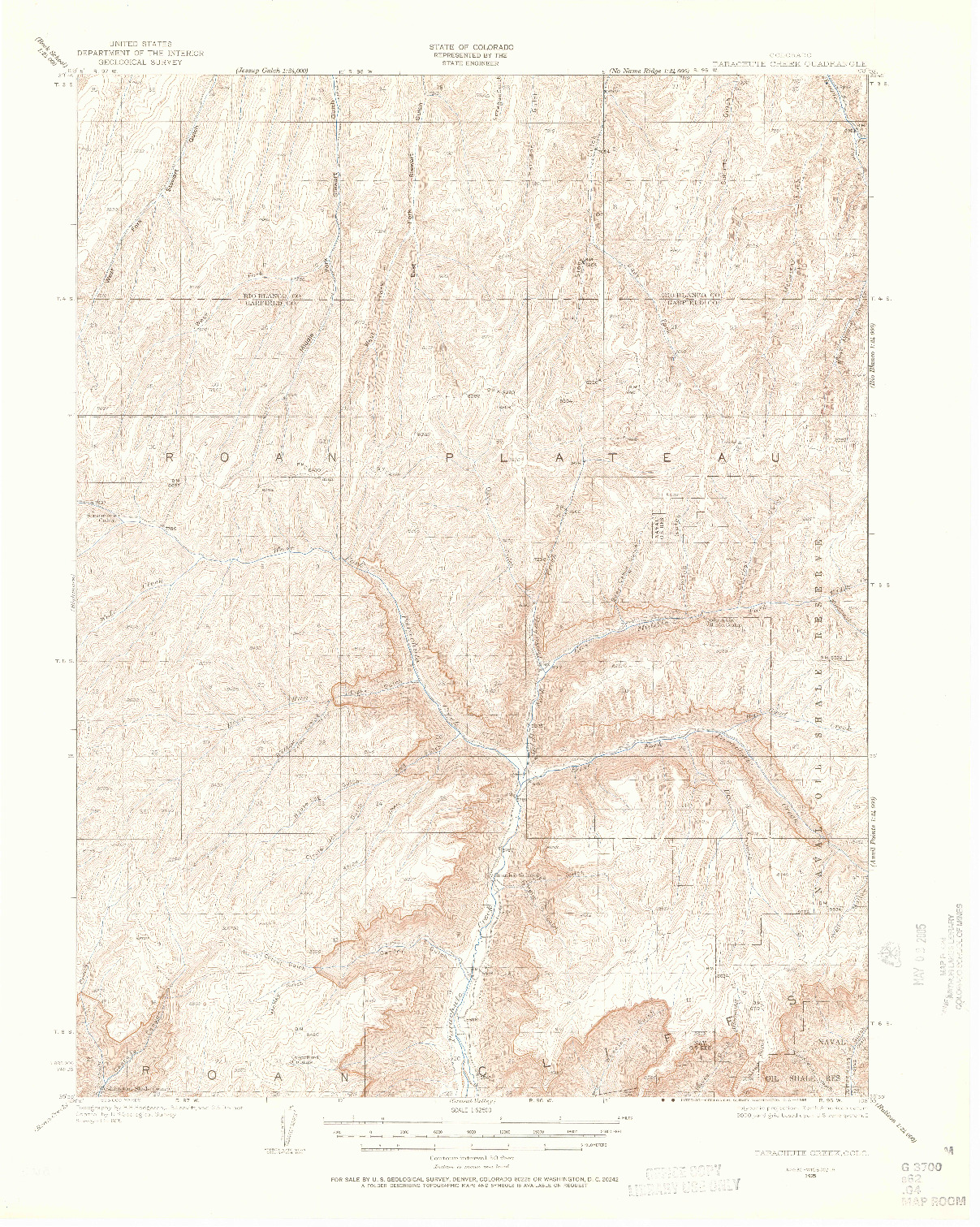 USGS 1:62500-SCALE QUADRANGLE FOR PARACHUTE CREEK, CO 1925