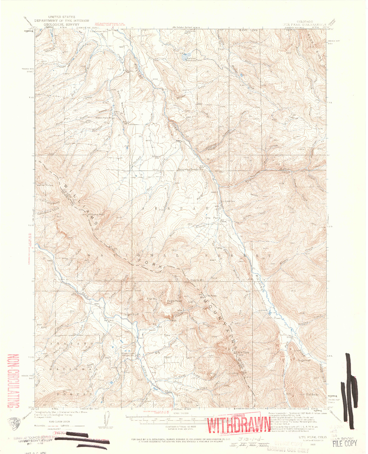 USGS 1:62500-SCALE QUADRANGLE FOR UTE PEAK, CO 1933