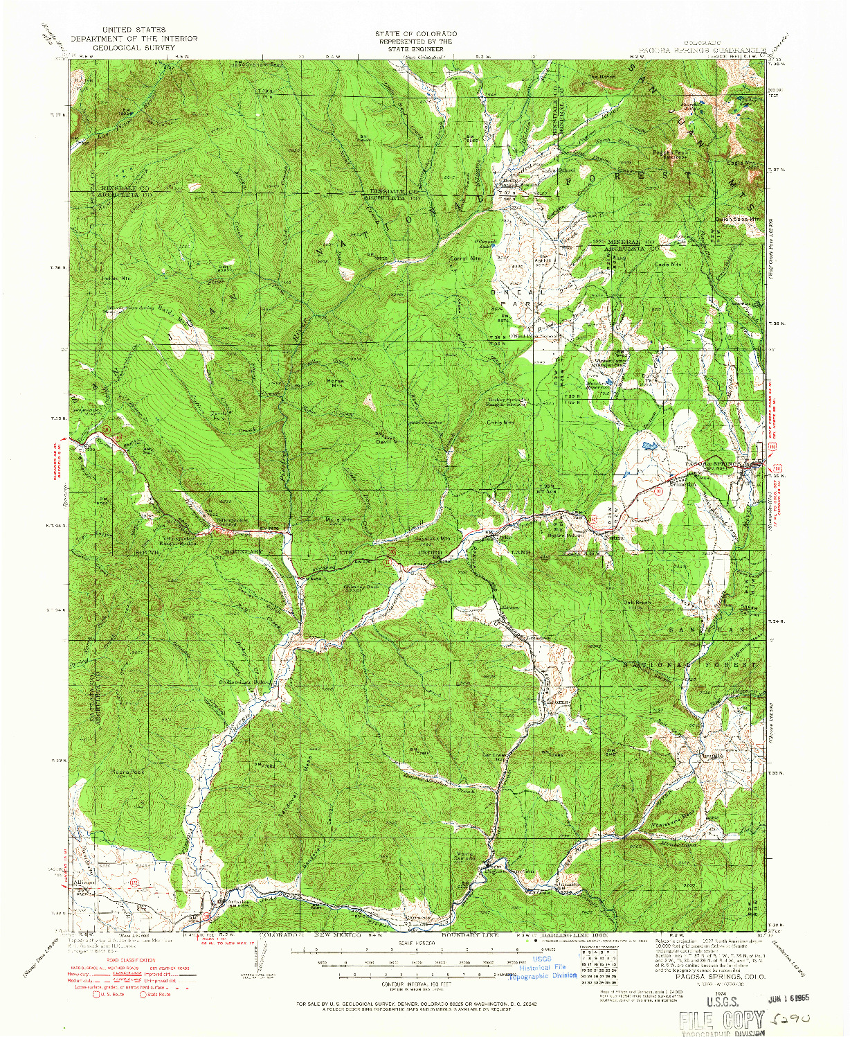 USGS 1:125000-SCALE QUADRANGLE FOR PAGOSA SPRINGS, CO 1924
