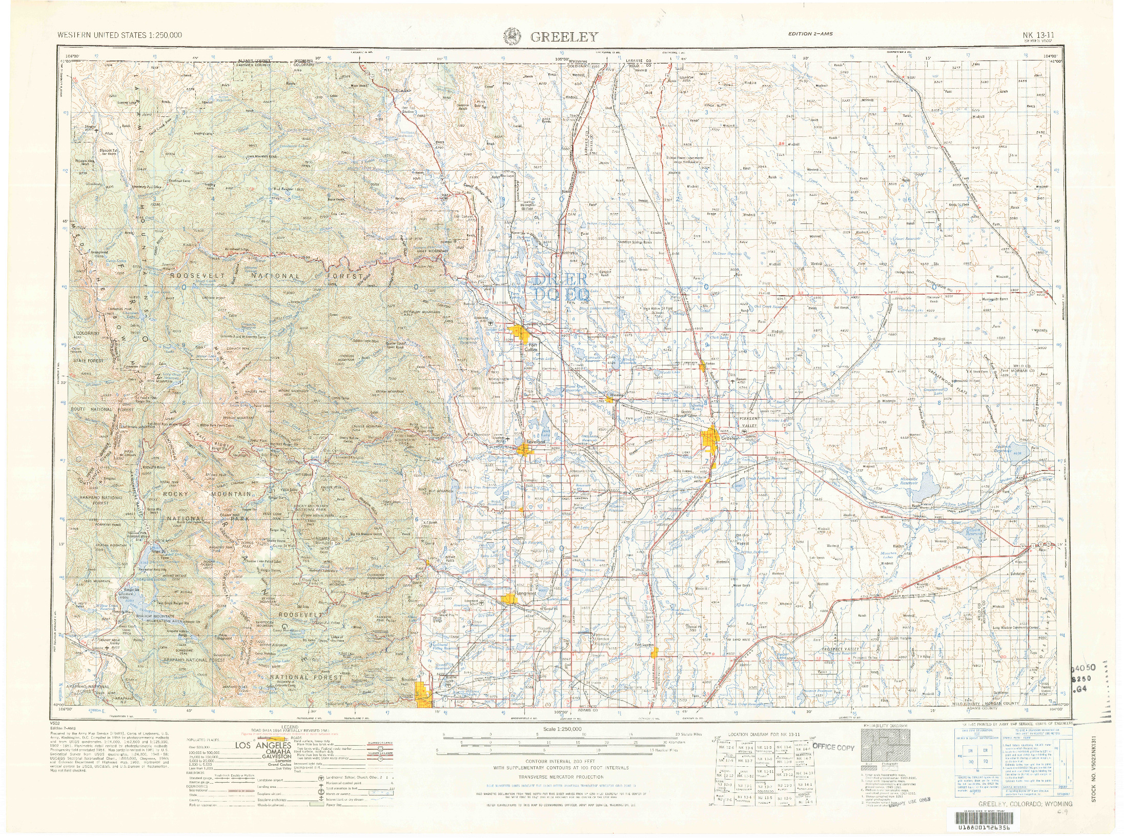 USGS 1:250000-SCALE QUADRANGLE FOR GREELEY, CO 1965