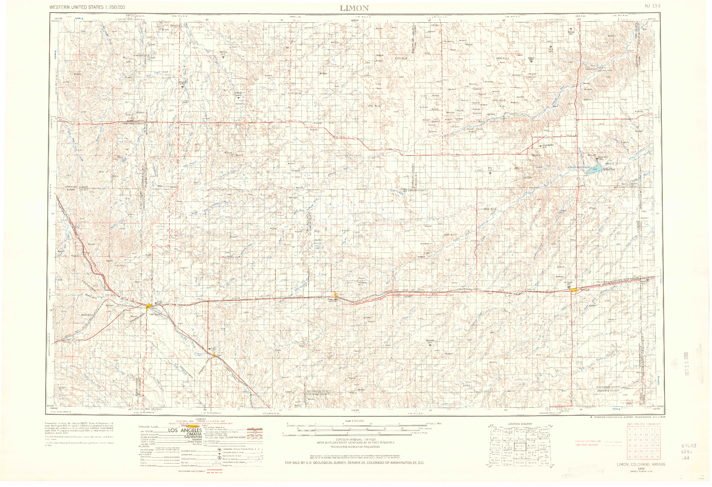 USGS 1:250000-SCALE QUADRANGLE FOR LIMON, CO 1954