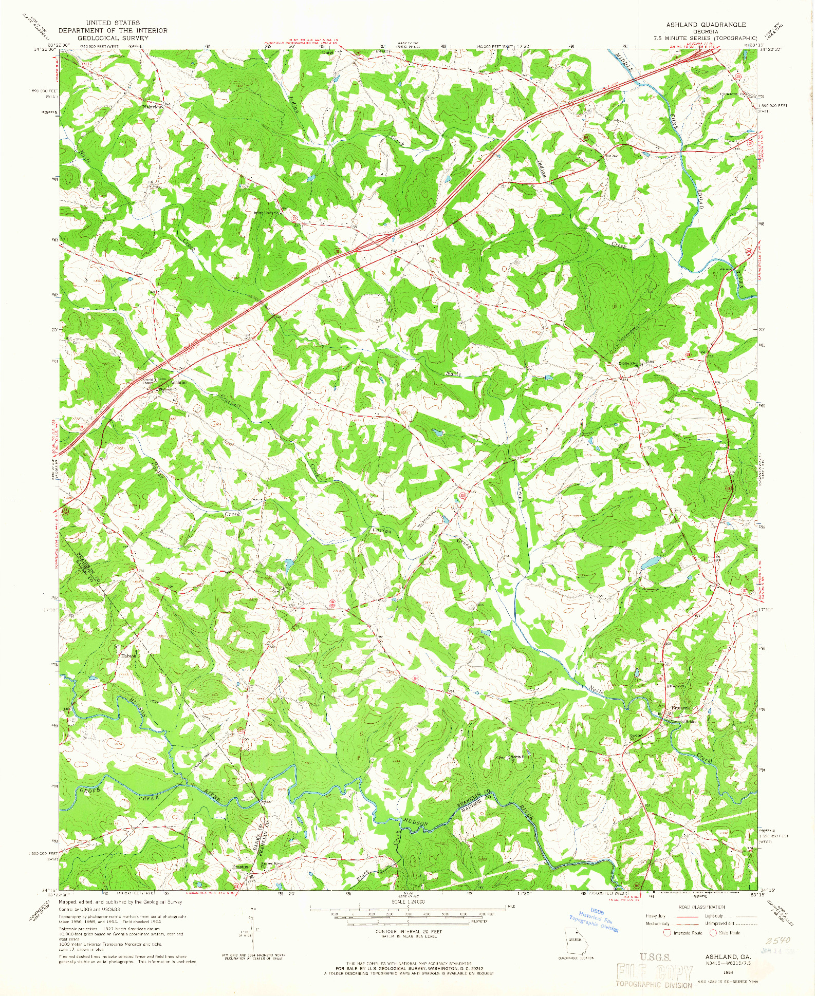 USGS 1:24000-SCALE QUADRANGLE FOR ASHLAND, GA 1964