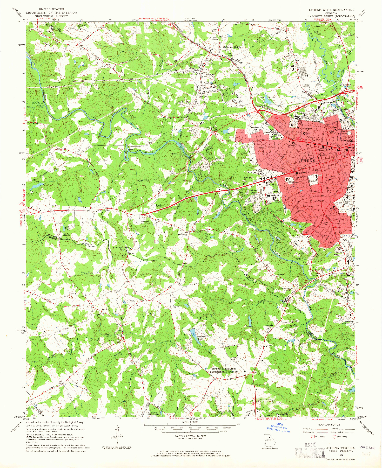 USGS 1:24000-SCALE QUADRANGLE FOR ATHENS WEST, GA 1964