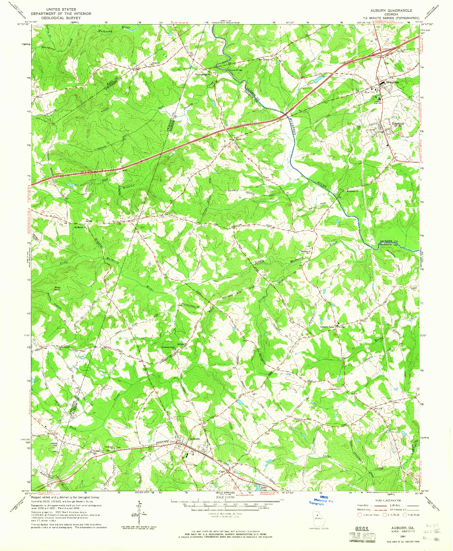 USGS 1:24000-SCALE QUADRANGLE FOR AUBURN, GA 1964