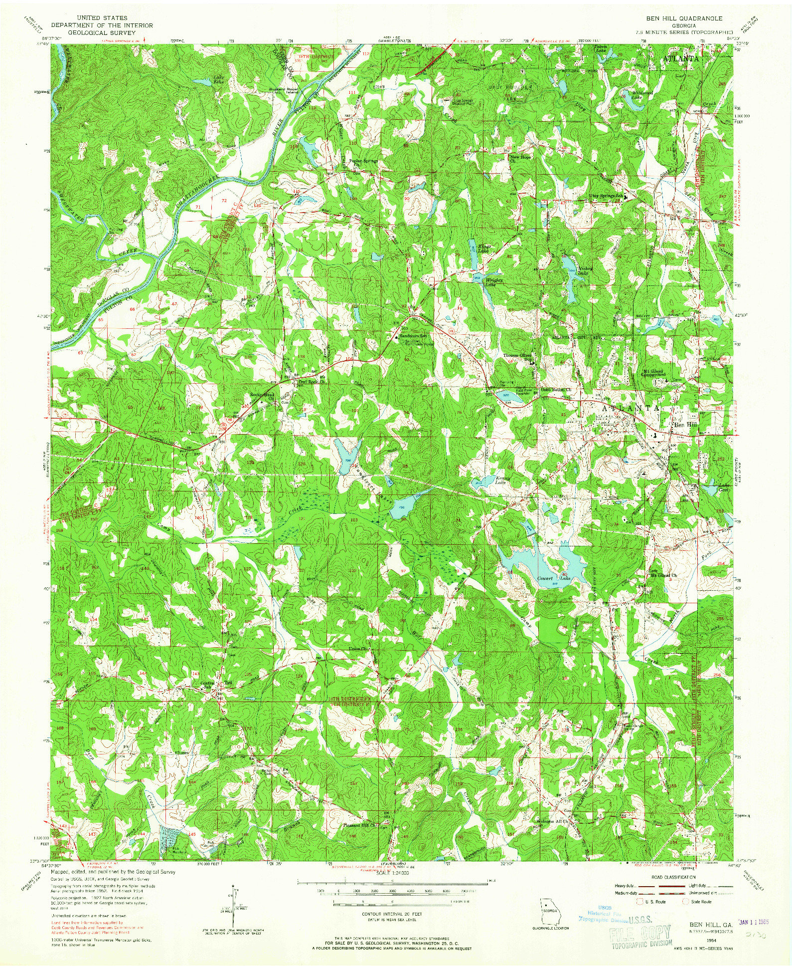 USGS 1:24000-SCALE QUADRANGLE FOR BEN HILL, GA 1954