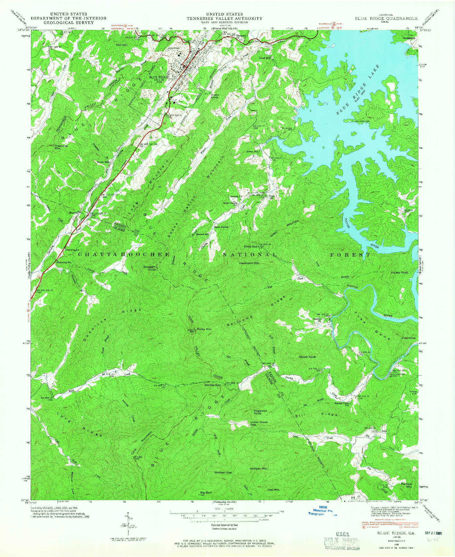 USGS 1:24000-SCALE QUADRANGLE FOR BLUE RIDGE, GA 1946