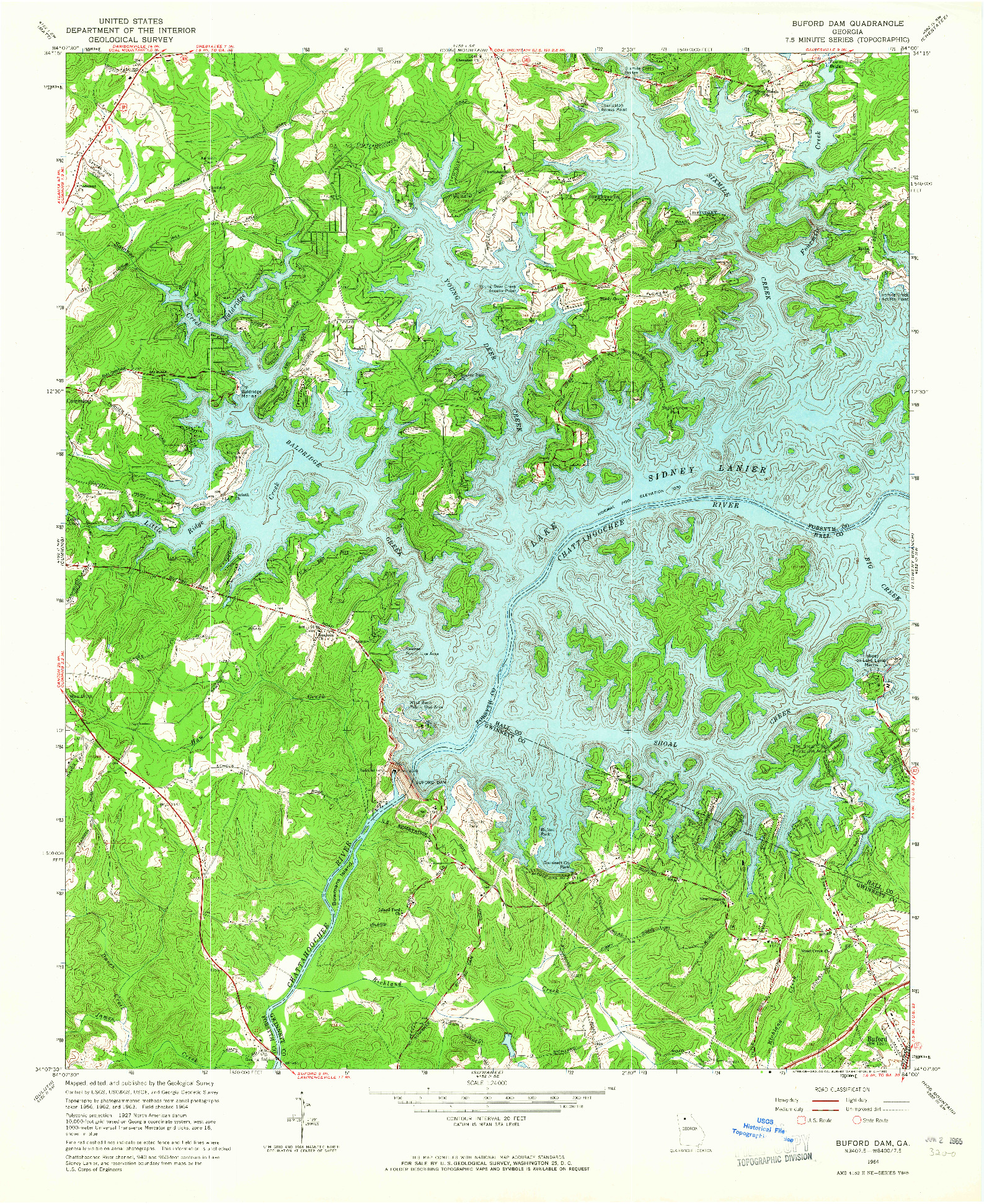 USGS 1:24000-SCALE QUADRANGLE FOR BUFORD DAM, GA 1964