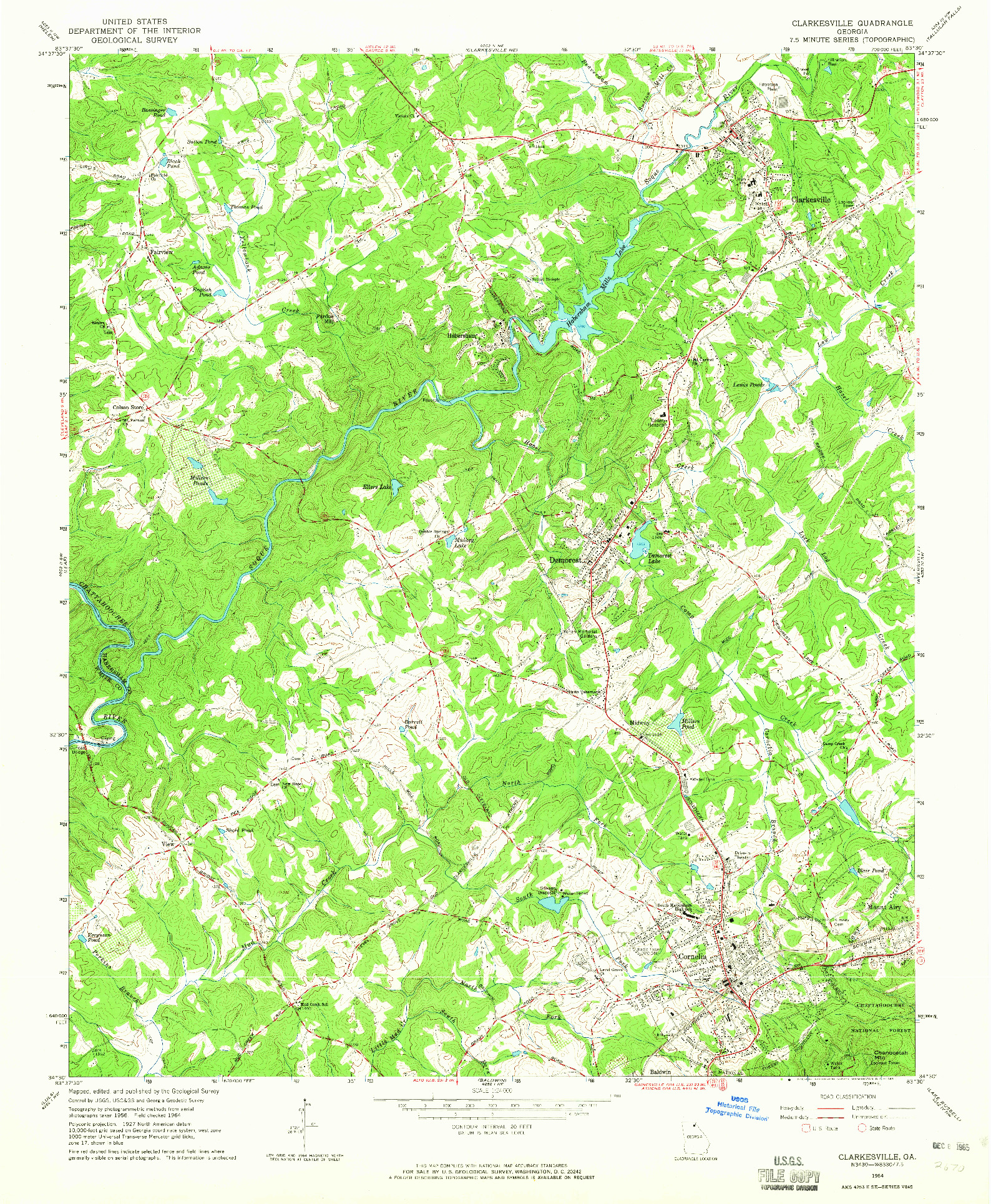 USGS 1:24000-SCALE QUADRANGLE FOR CLARKESVILLE, GA 1964