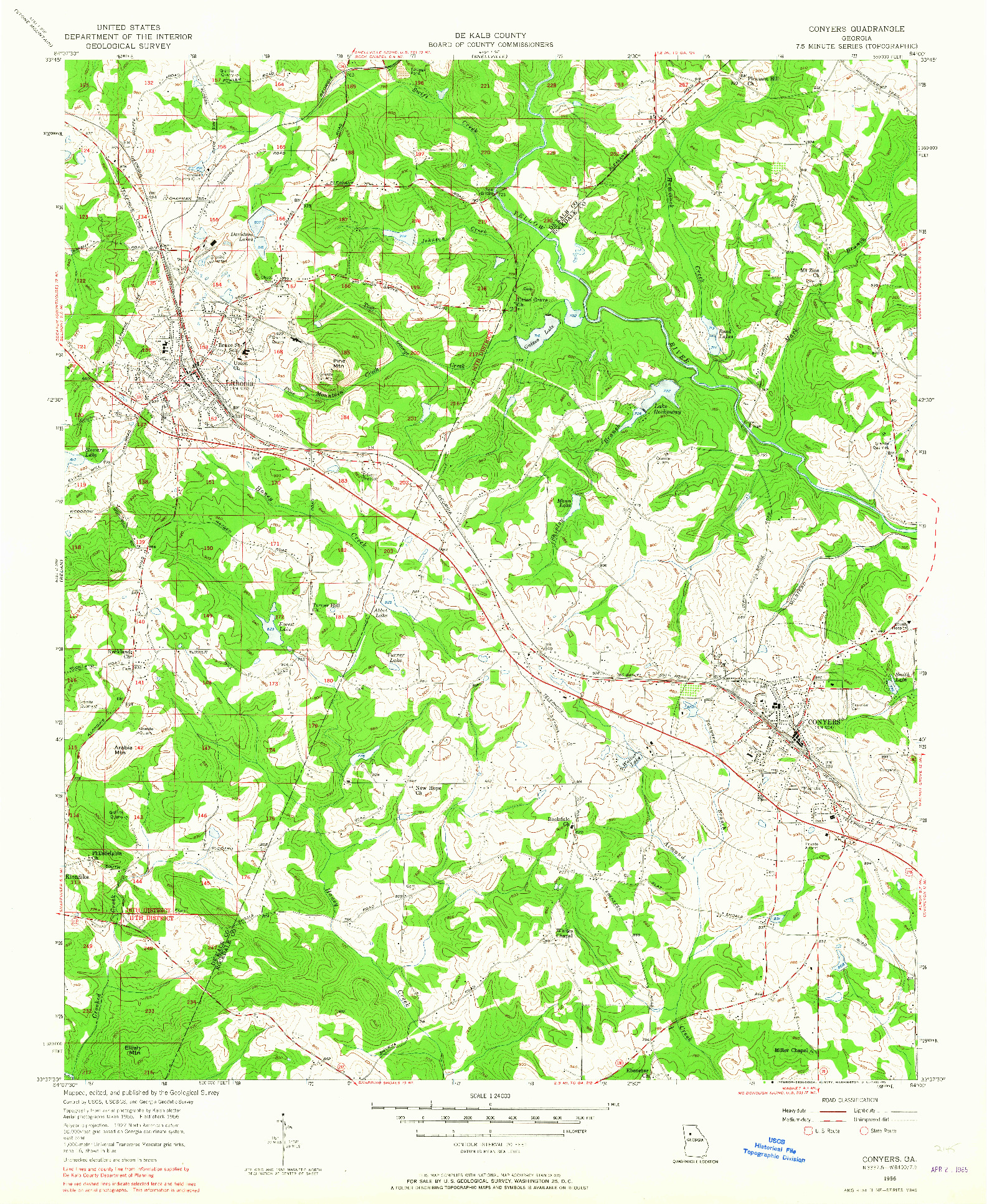 USGS 1:24000-SCALE QUADRANGLE FOR CONYERS, GA 1956