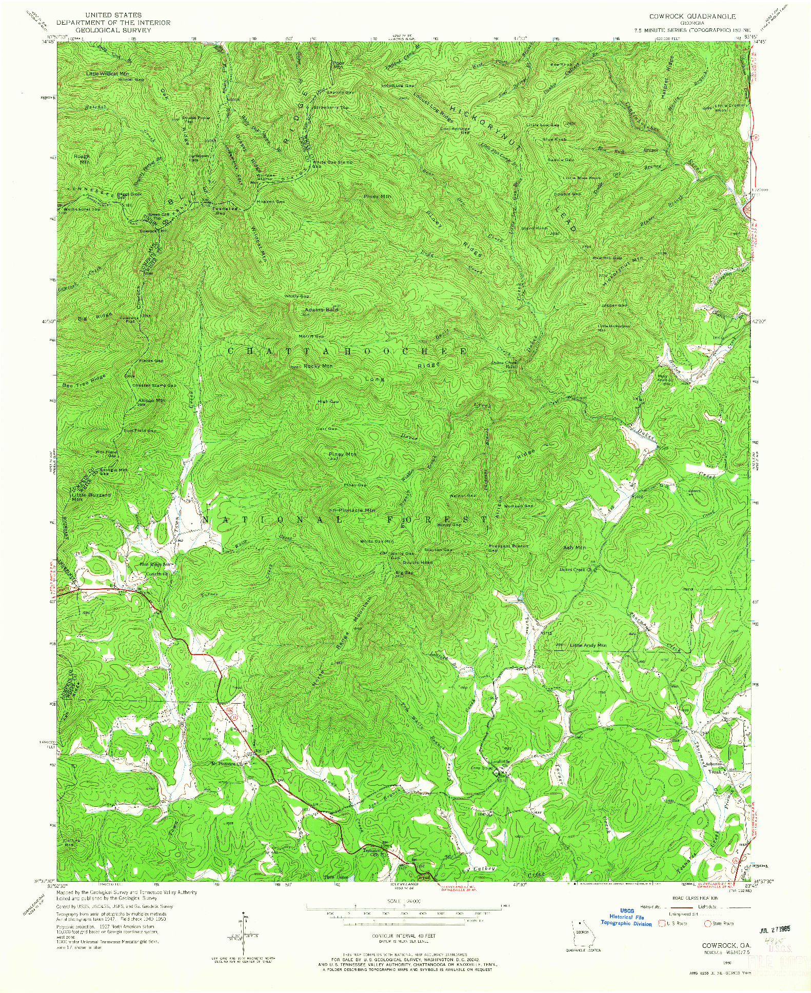 USGS 1:24000-SCALE QUADRANGLE FOR COWROCK, GA 1950