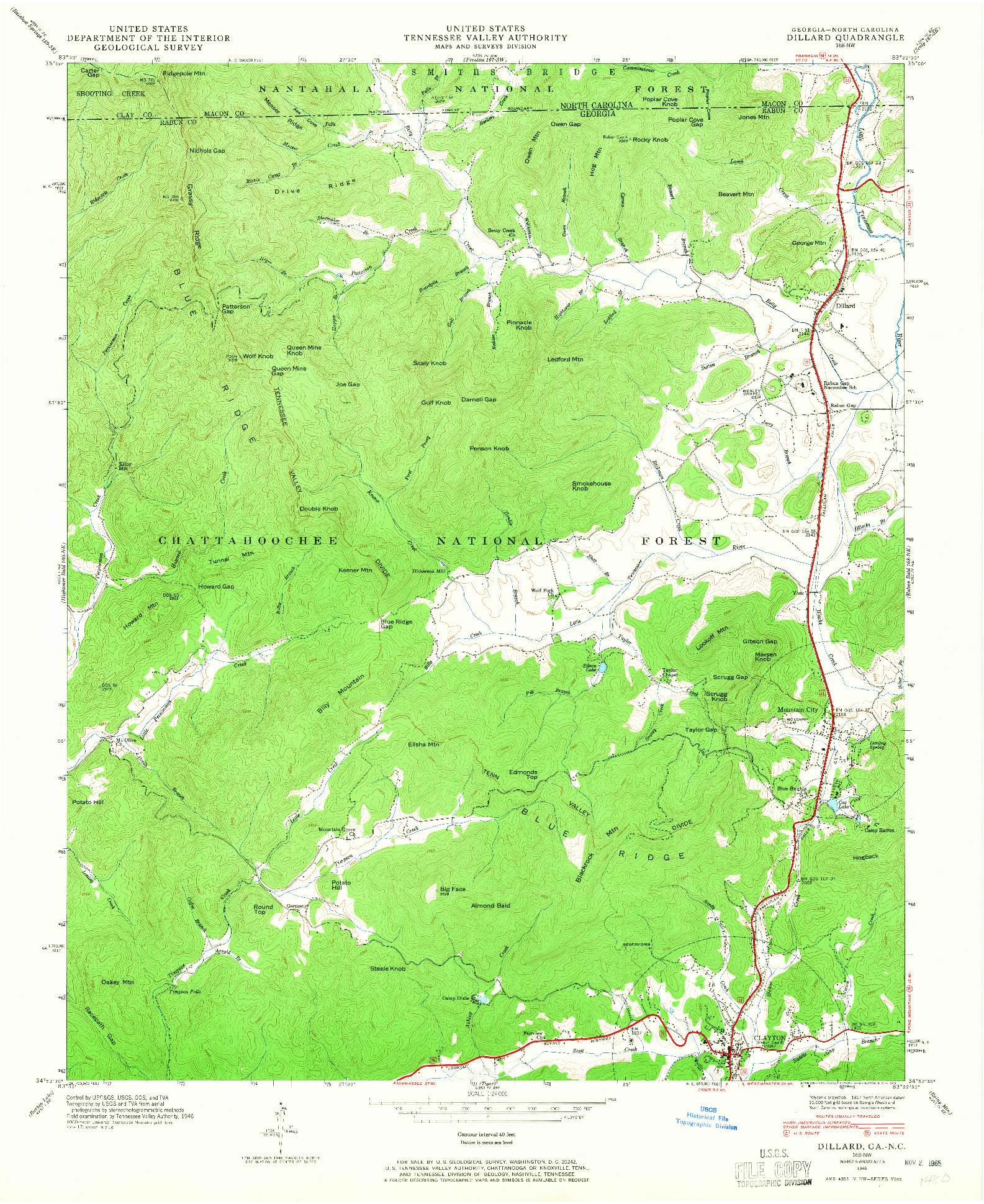 USGS 1:24000-SCALE QUADRANGLE FOR DILLARD, GA 1946