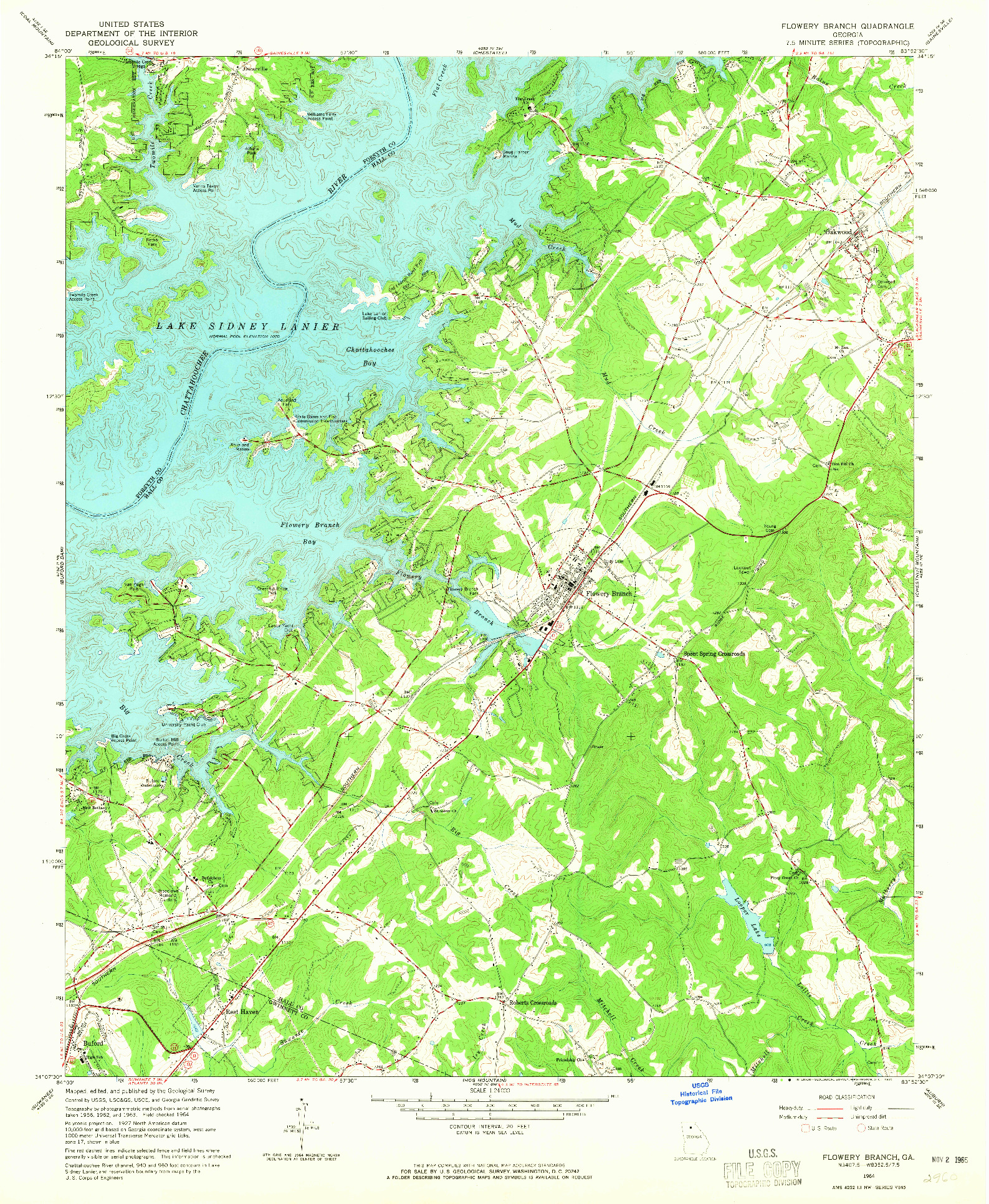 USGS 1:24000-SCALE QUADRANGLE FOR FLOWERY BRANCH, GA 1964