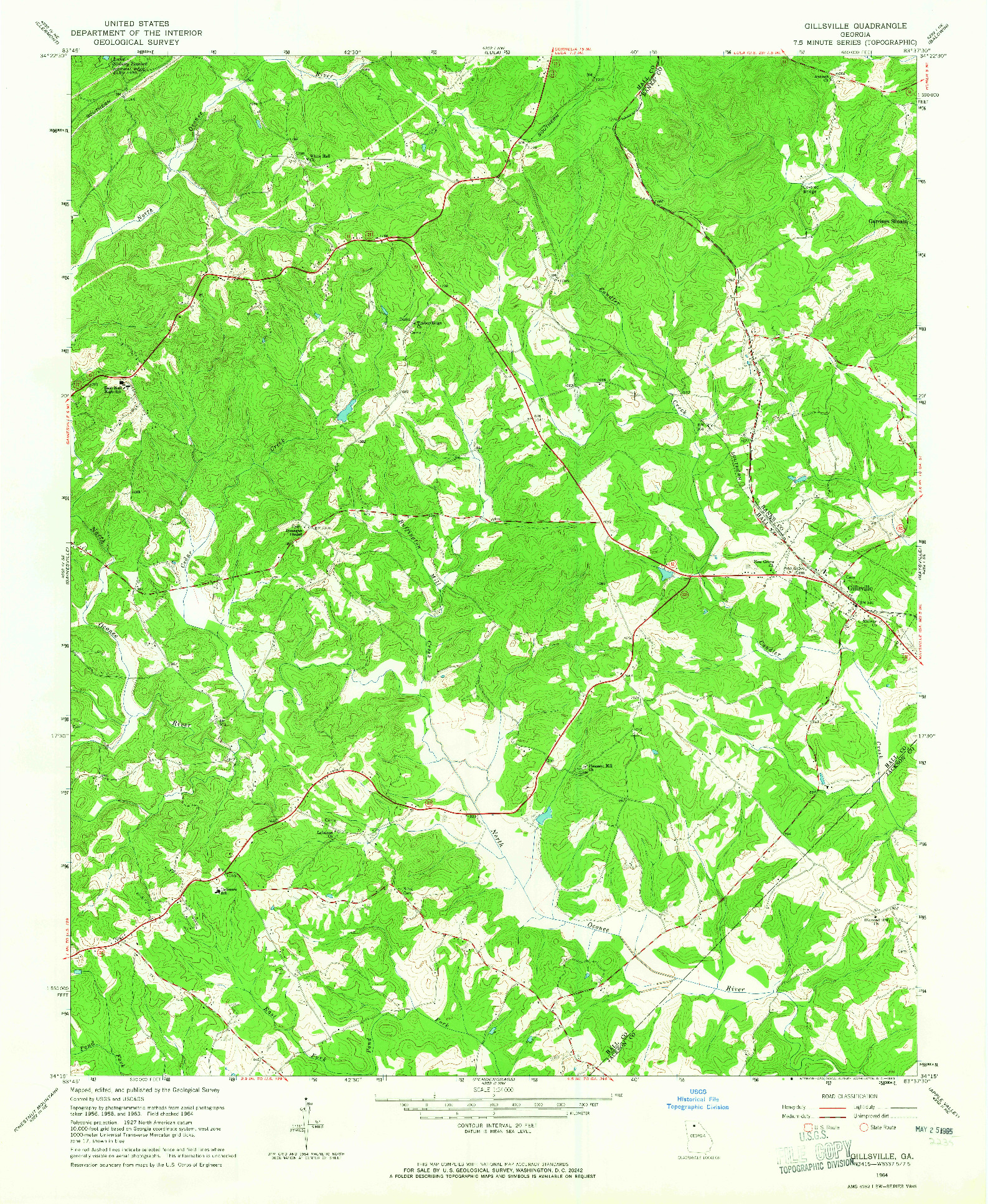 USGS 1:24000-SCALE QUADRANGLE FOR GILLSVILLE, GA 1964