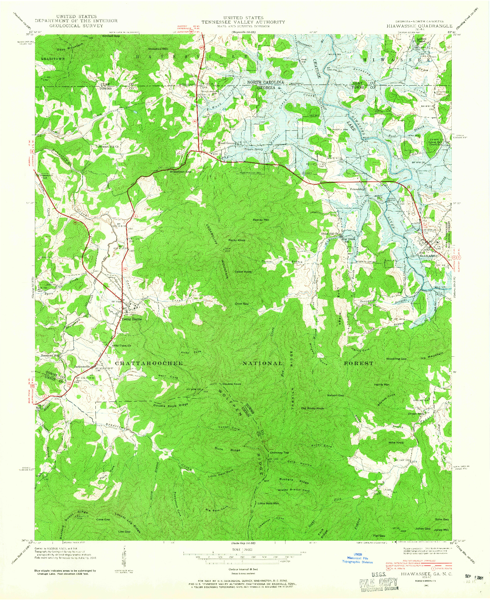 USGS 1:24000-SCALE QUADRANGLE FOR HIAWASSEE, GA 1941